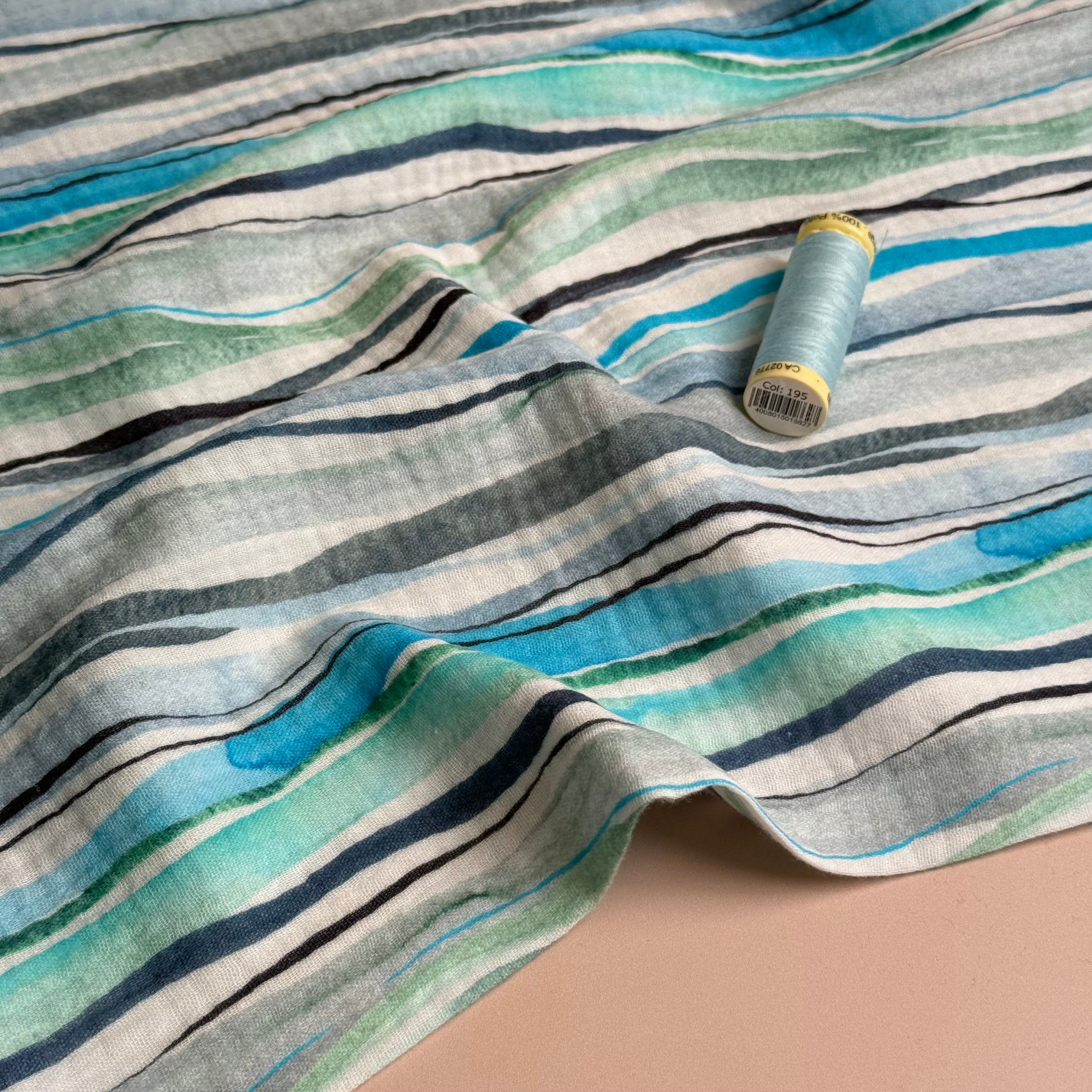 Ocean Vertical Stripes Cotton Double Gauze