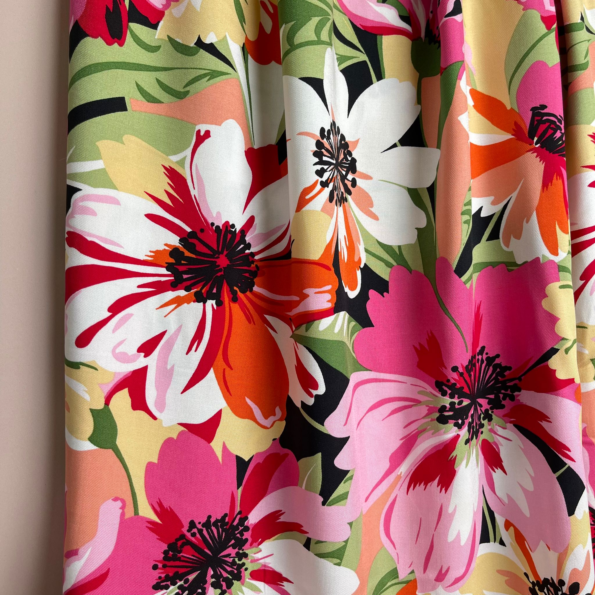 Joyful Blooms Pink Viscose Twill Fabric