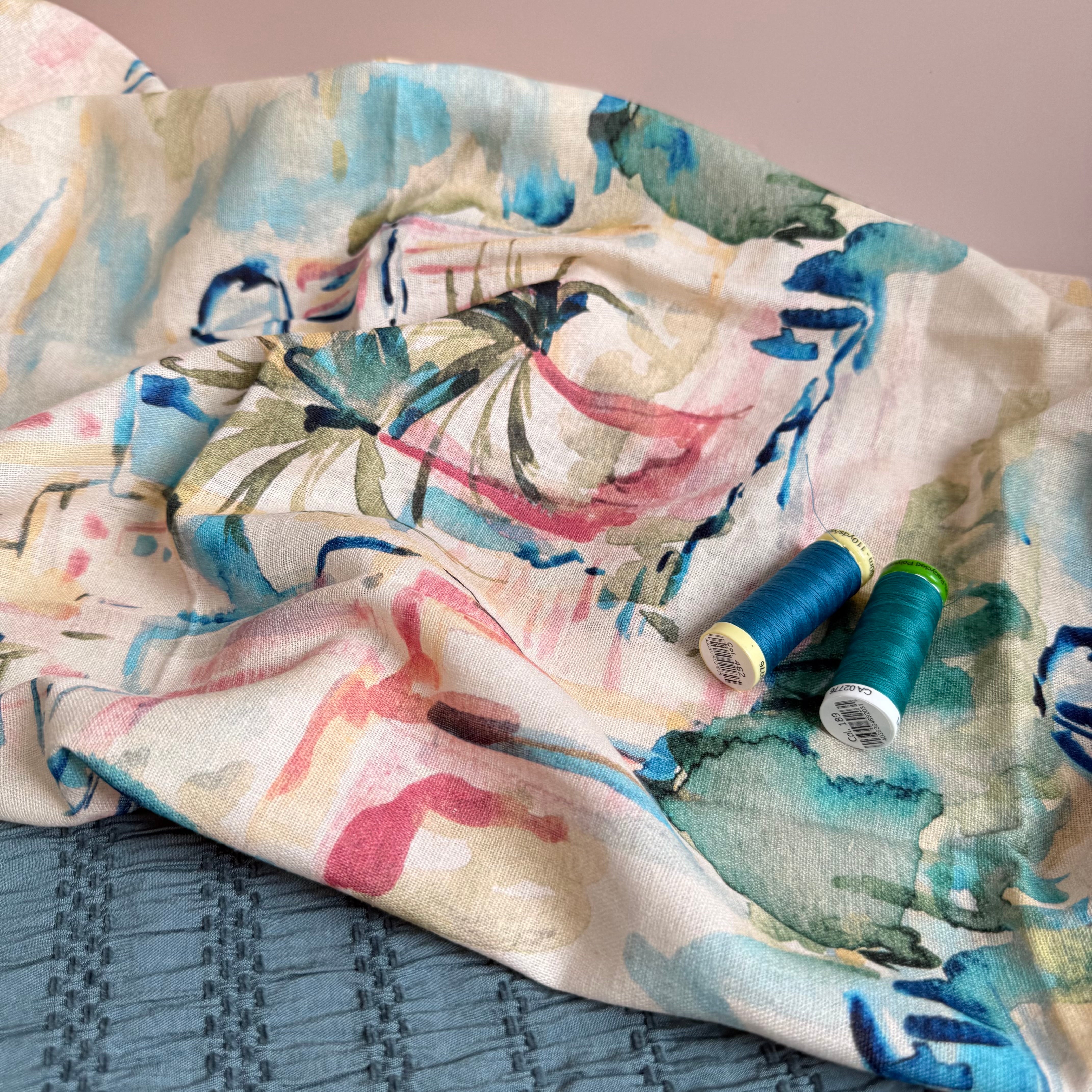 PRE-ORDER - arriving by end of August - Riviera Landscape Summer Linen Viscose Blend Fabric