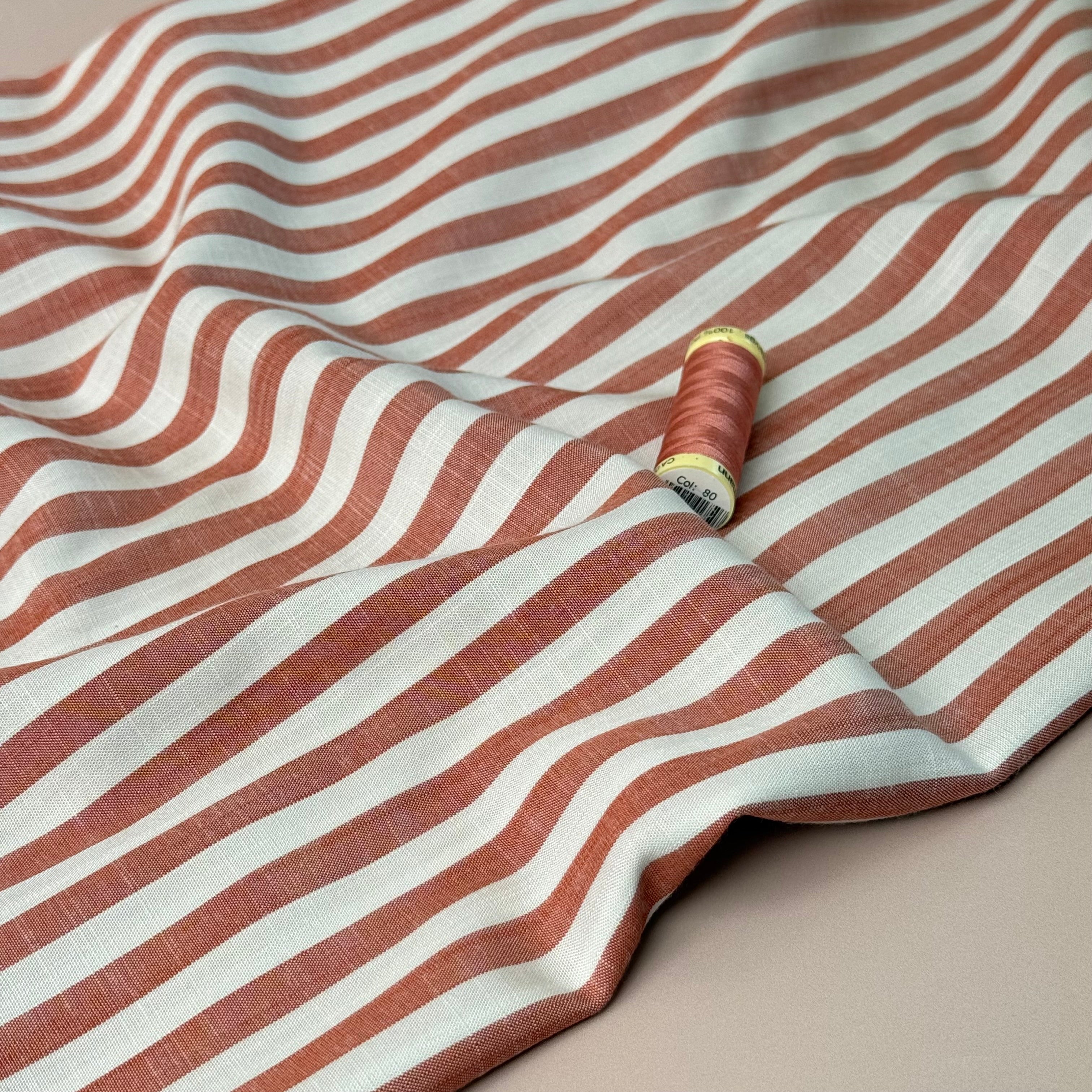 Yarn Dyed Stripe Viscose Fabric in Terracotta