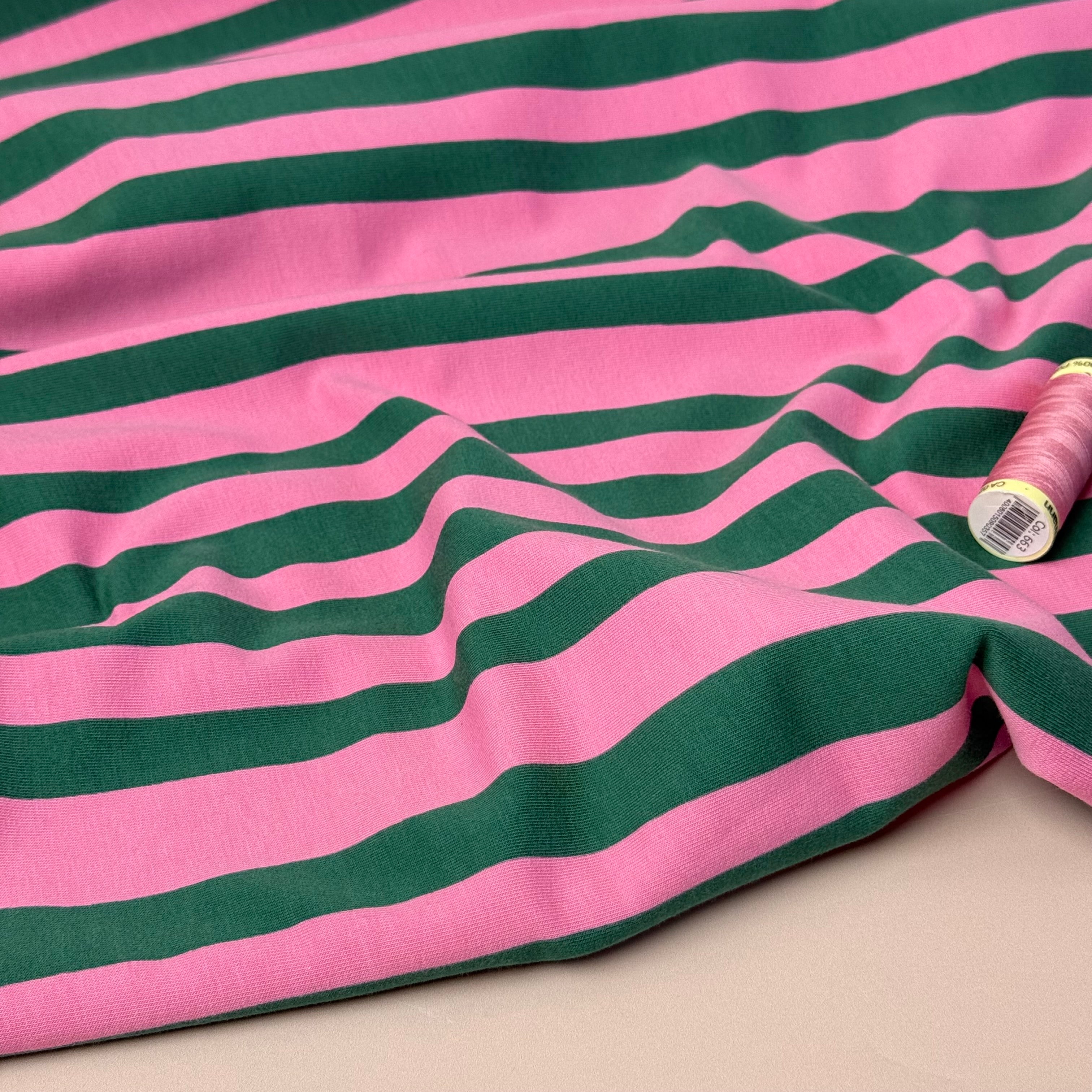 REMNANT 0.52 Metre - Wavy Stripes Green Organic GOTS Cotton French Terry