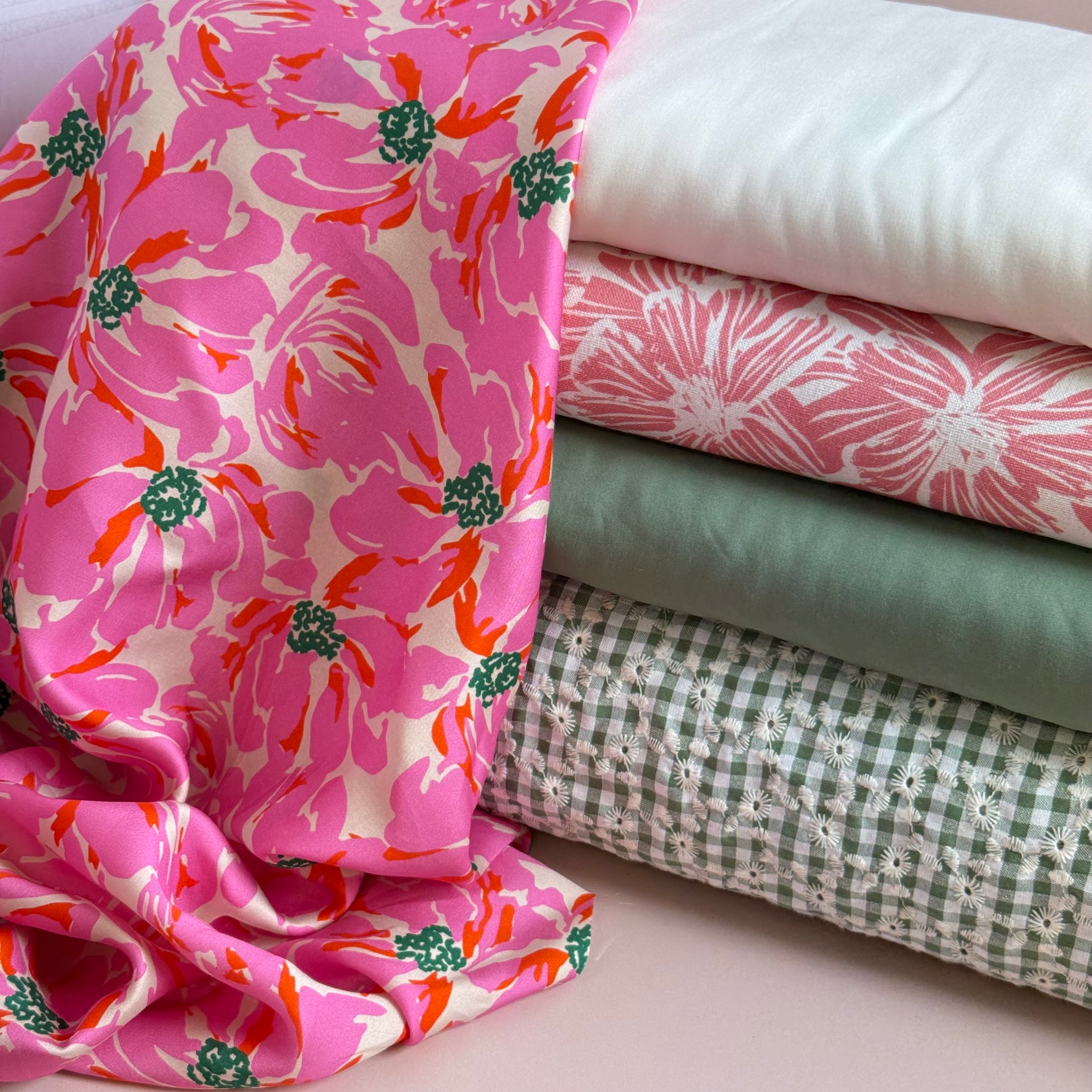 Painted Pink Flowers Lyocell Sateen Fabric