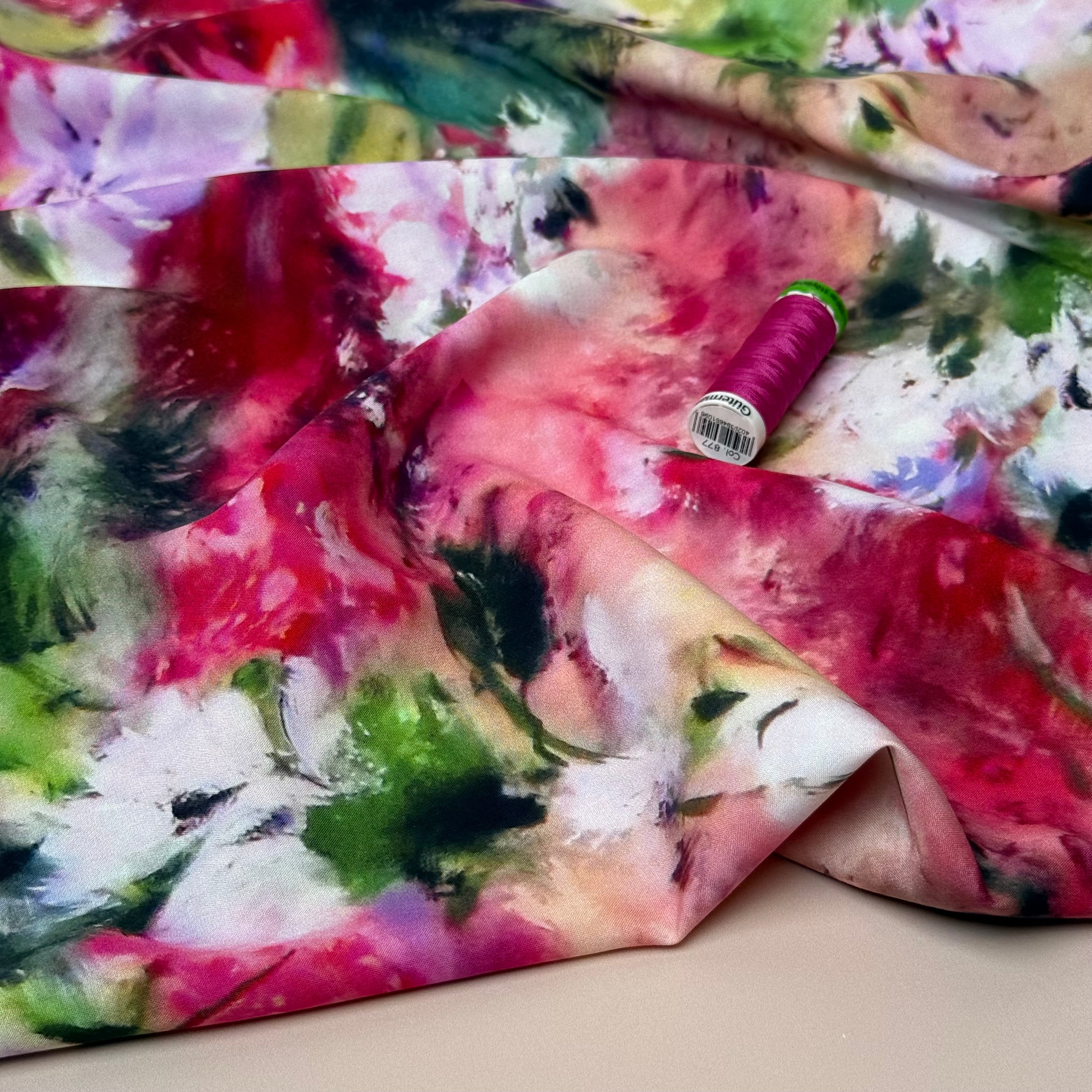Abstract Watercolour Florals Viscose Poplin Fabric