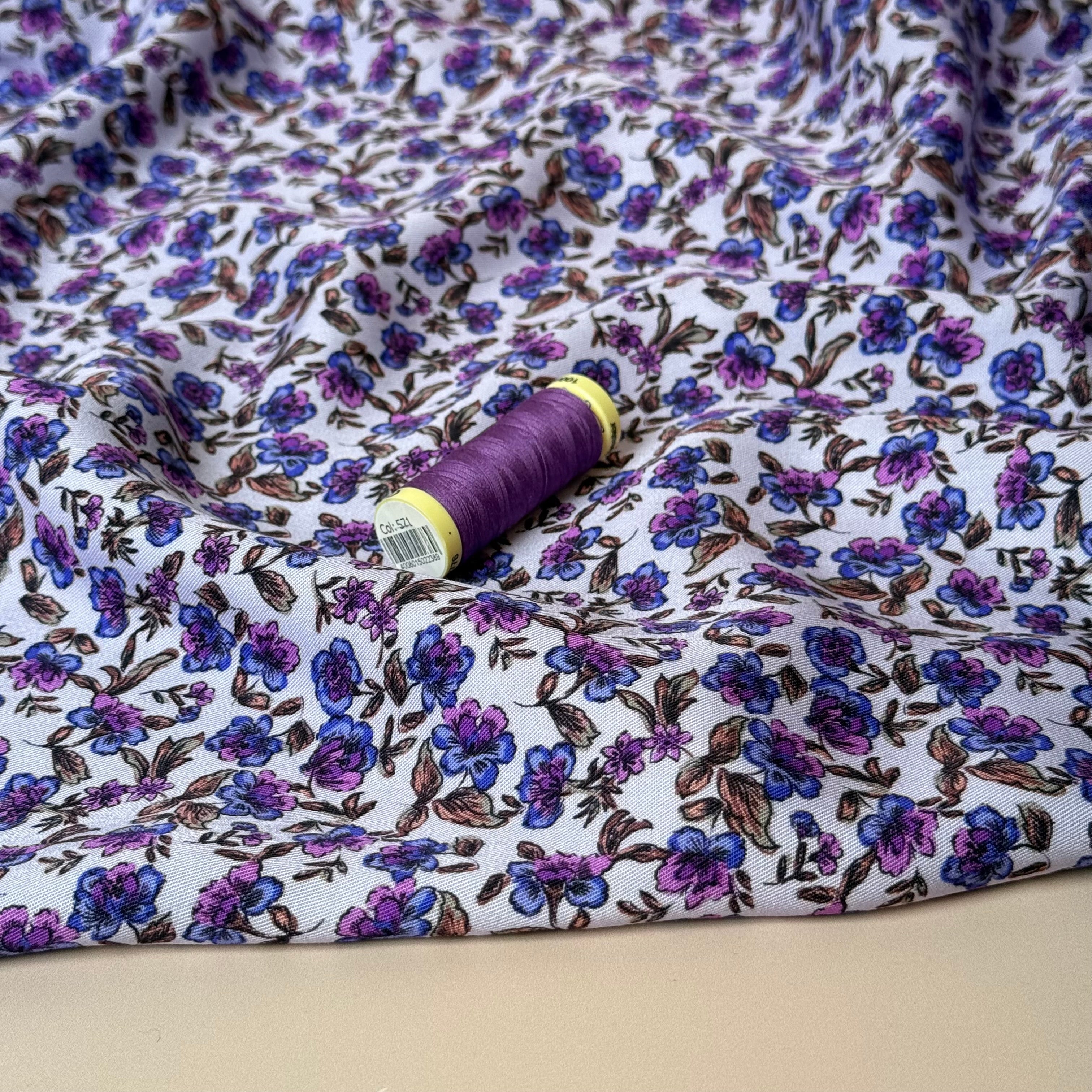 Floral Purple Carnations Viscose Twill Fabric