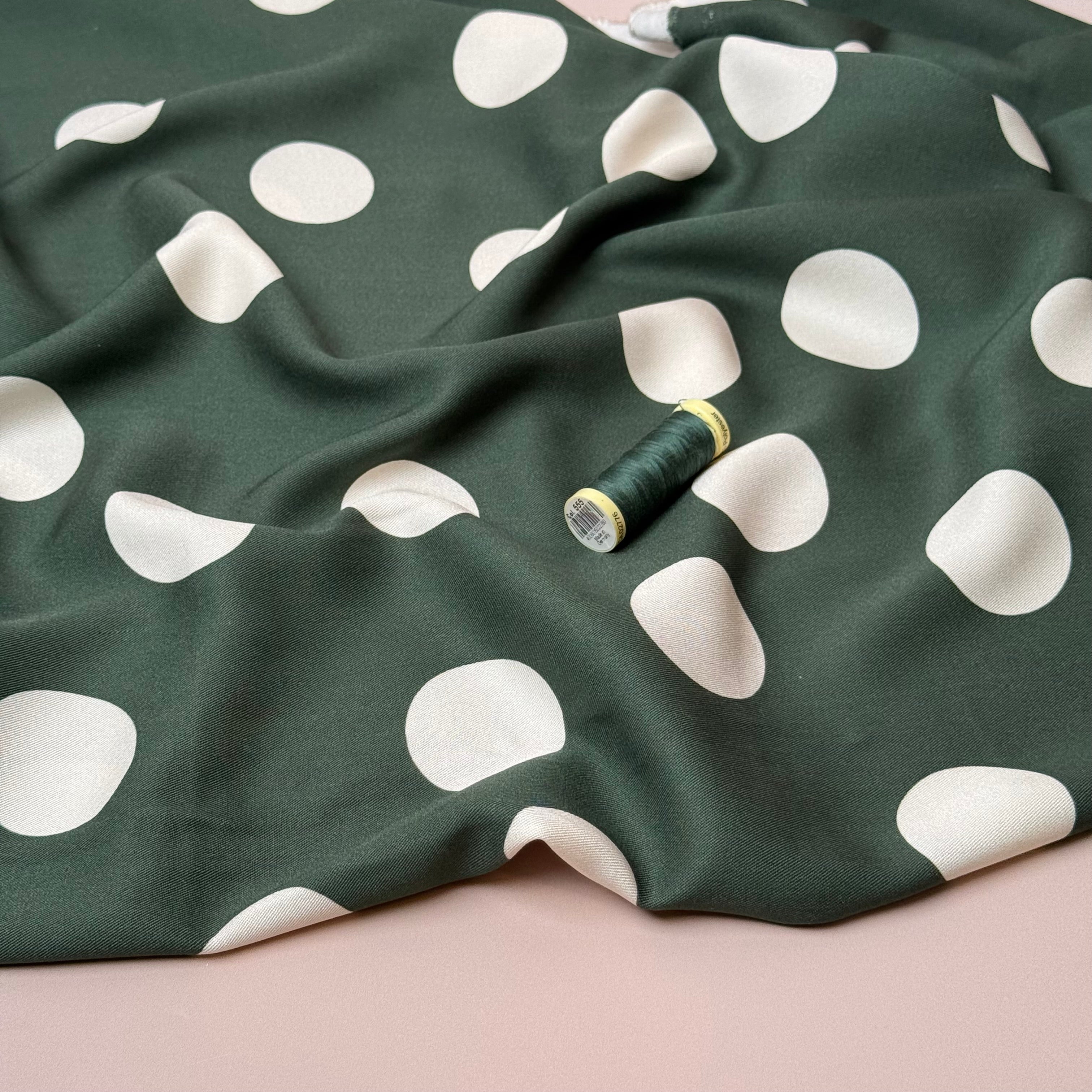 Light & Lush - large Dots Green Viscose Twill Fabric