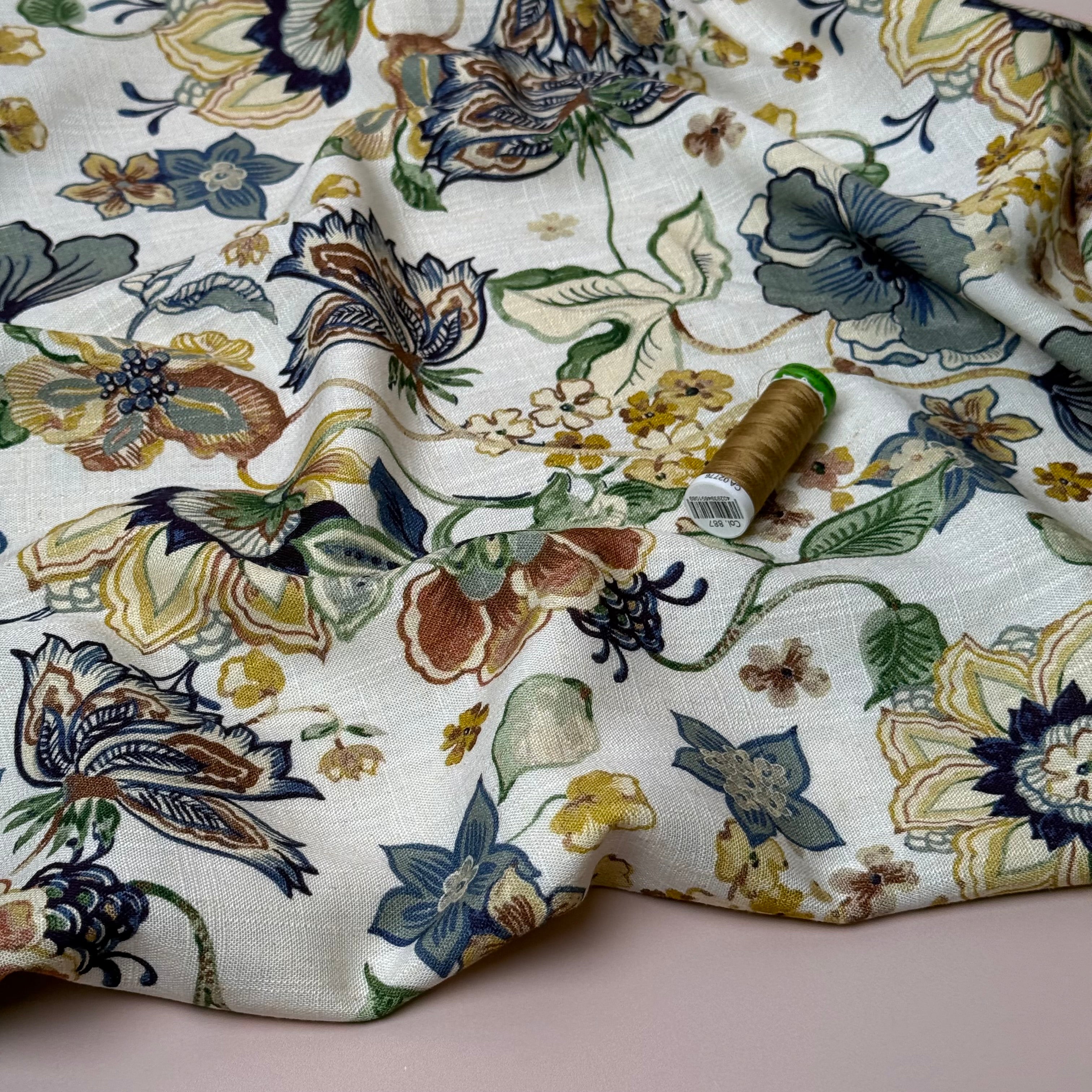 Henna Flowers Autumn Viscose Linen Fabric