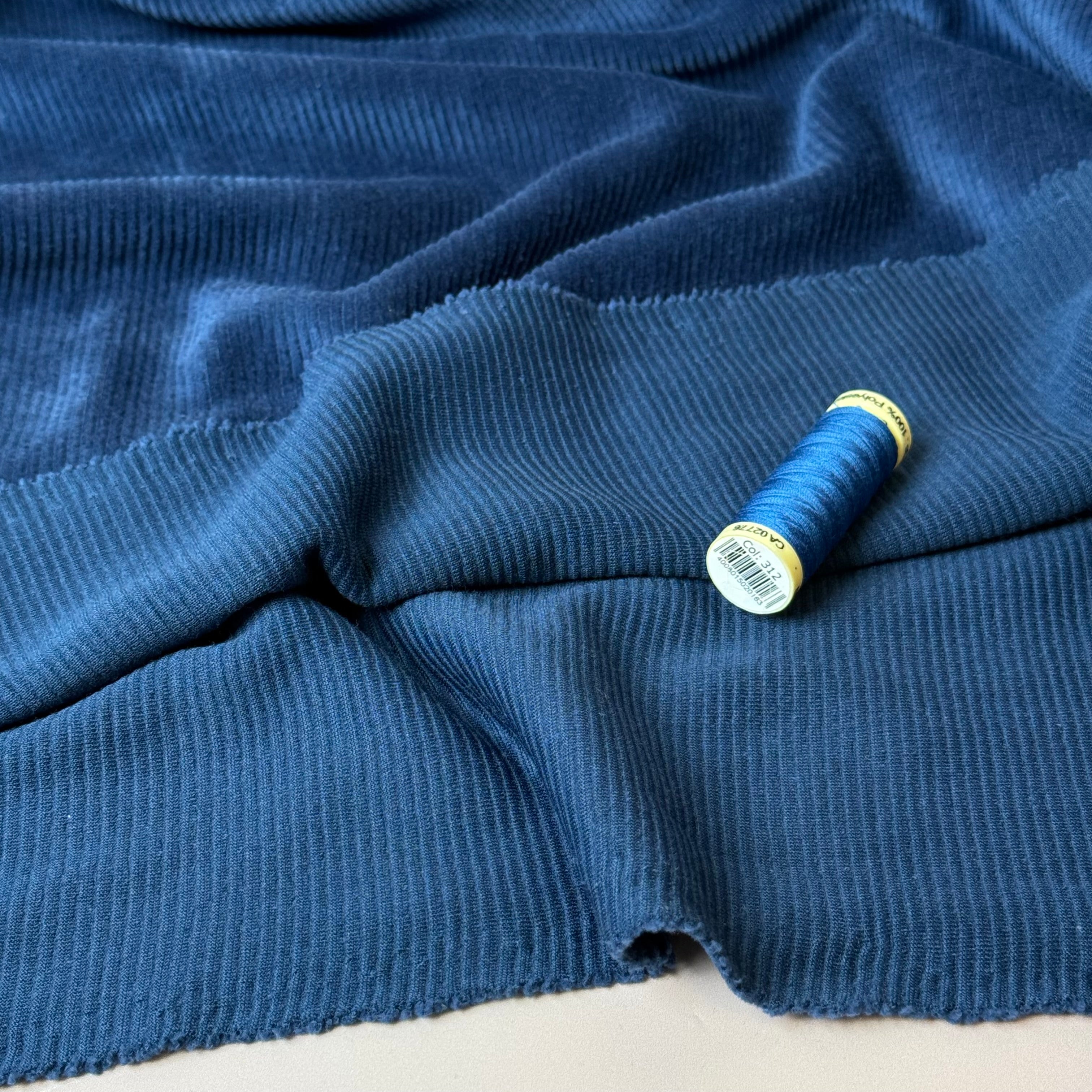 Ribbed Velvet Jersey in Ocean