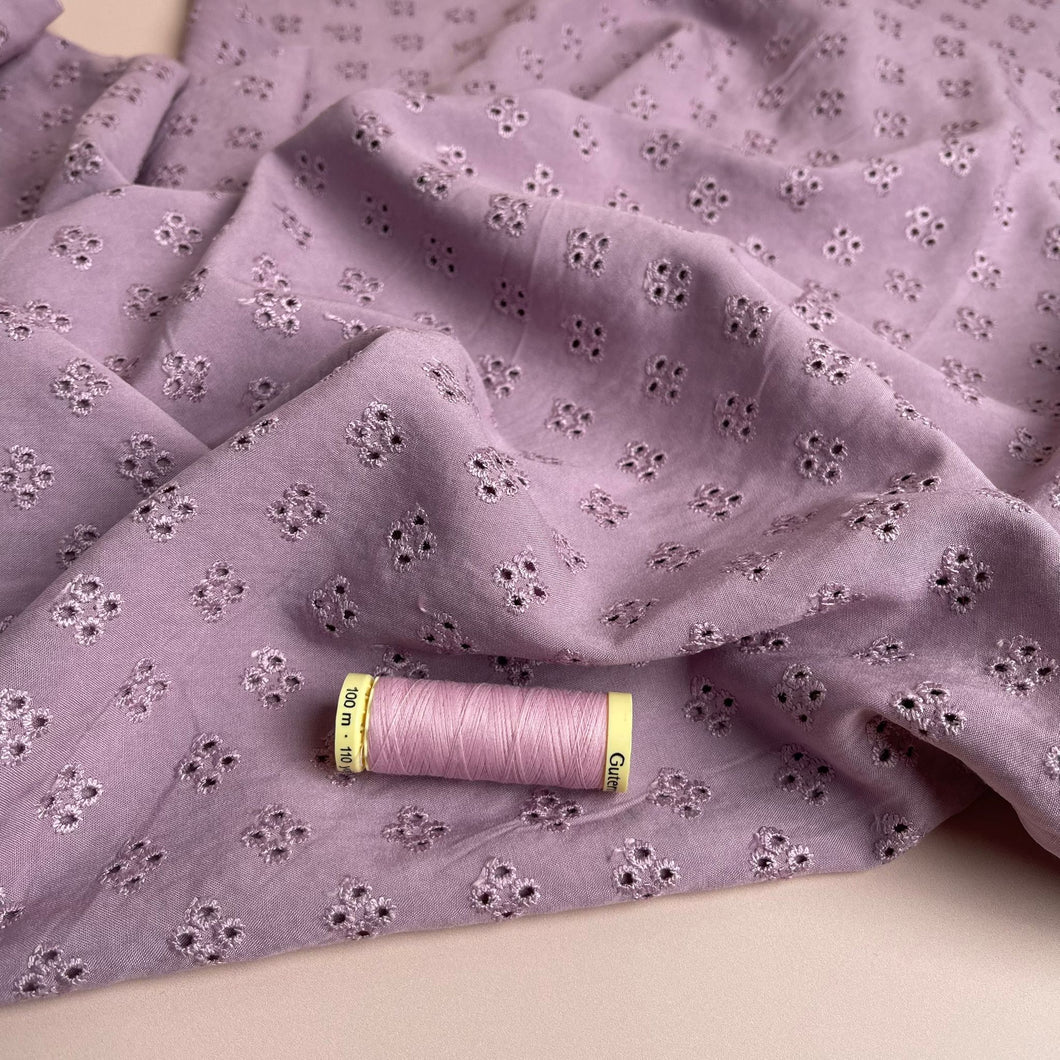 REMNANT 1.05 Metres (With Faults) Sweet Flowers Lilac Embroidered Viscose