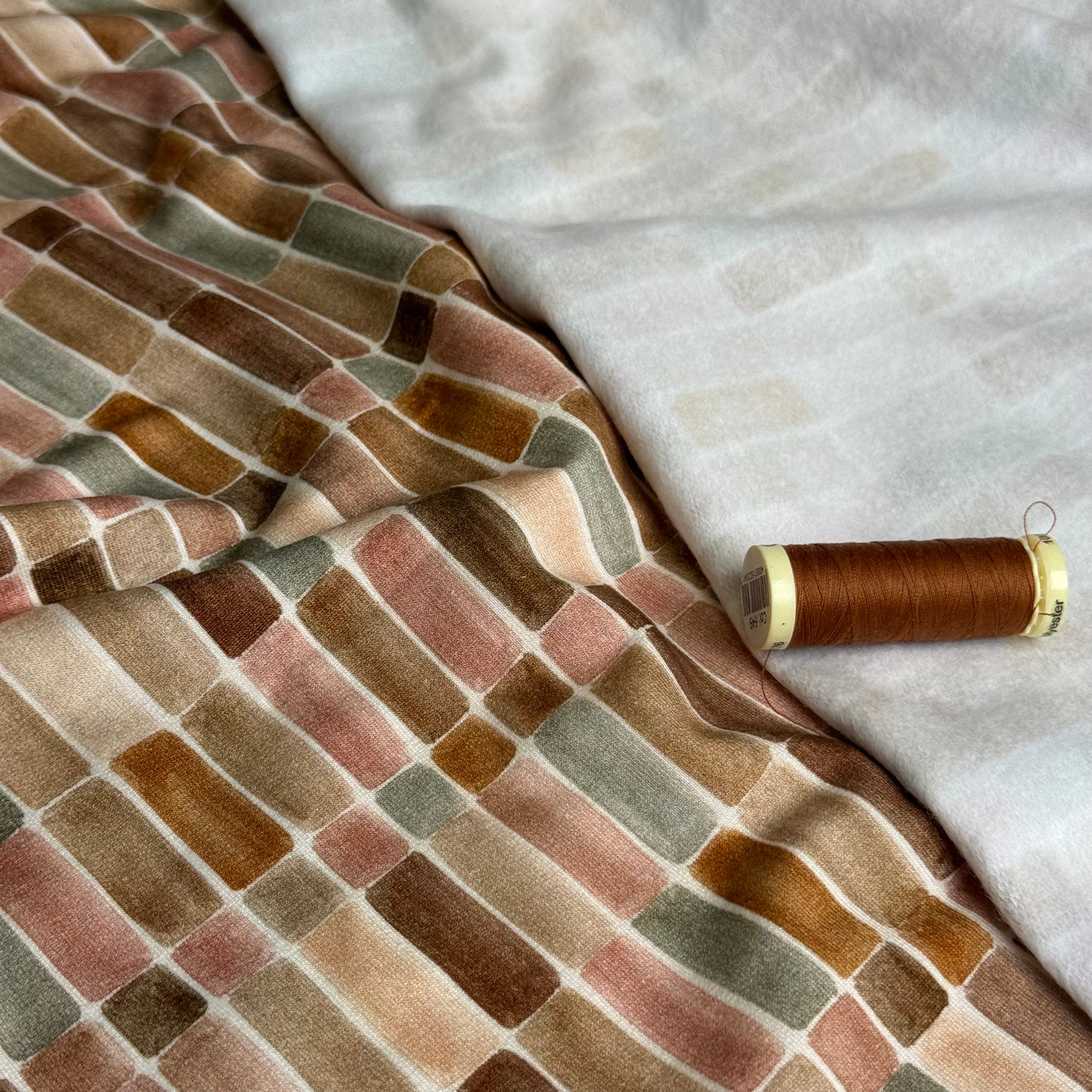 Brown Tiles Soft Cotton Sweat-shirting Fabric
