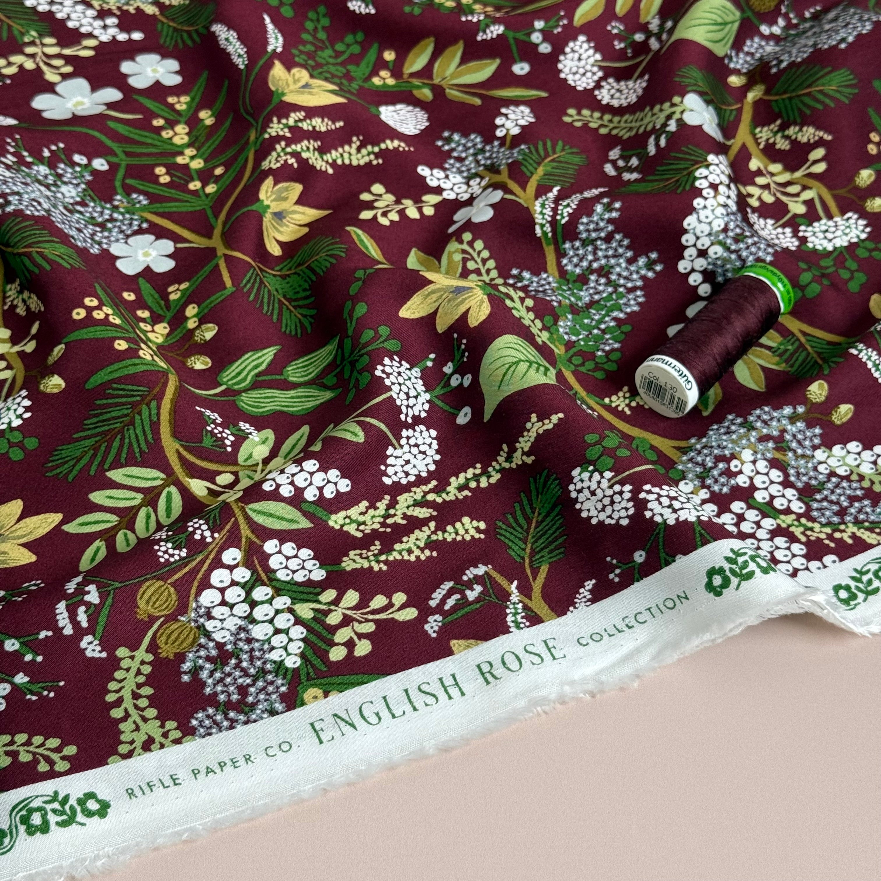Rifle Paper Co - Juniper Forest in Burgundy Rayon from English Rose