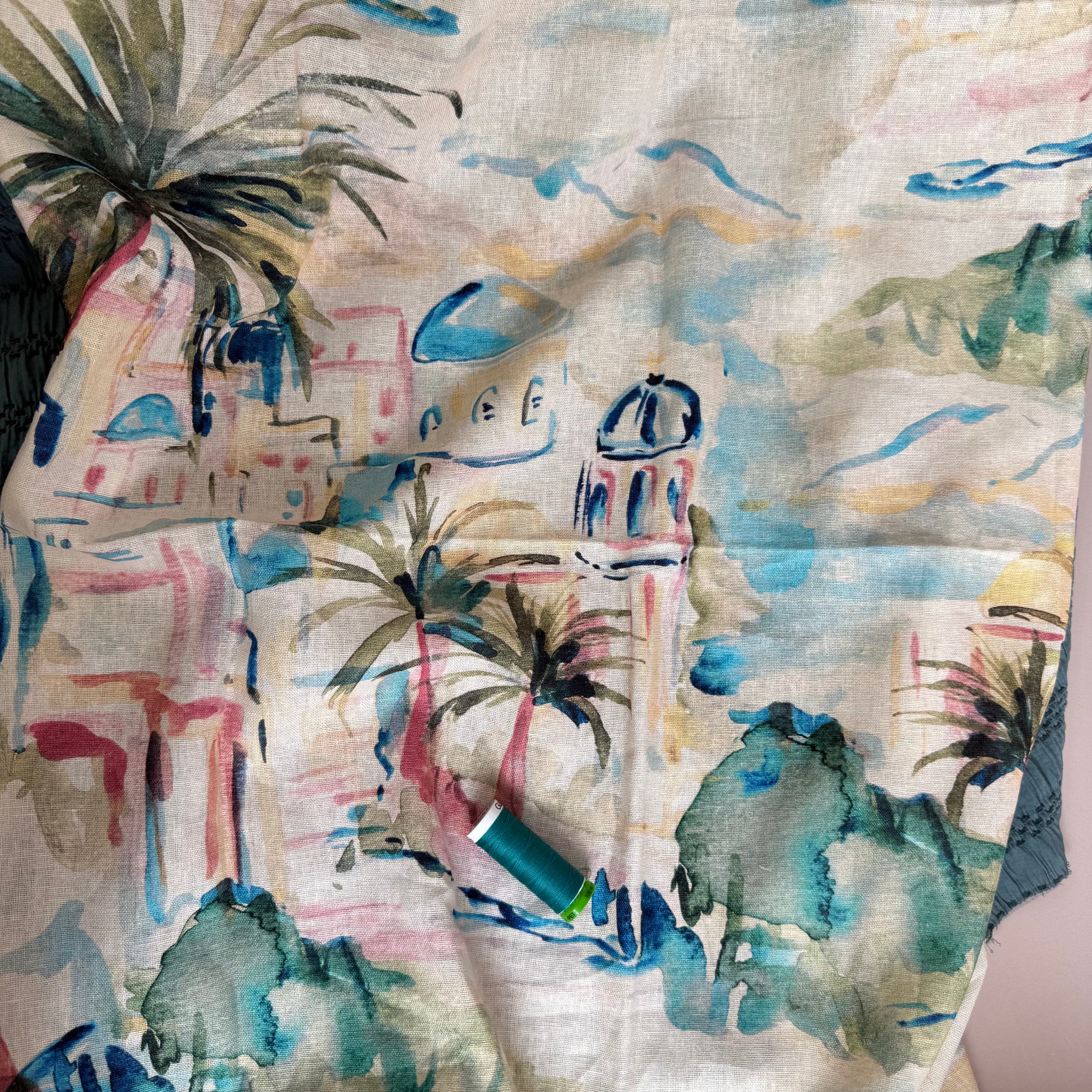 PRE-ORDER - arriving by end of August - Riviera Landscape Summer Linen Viscose Blend Fabric