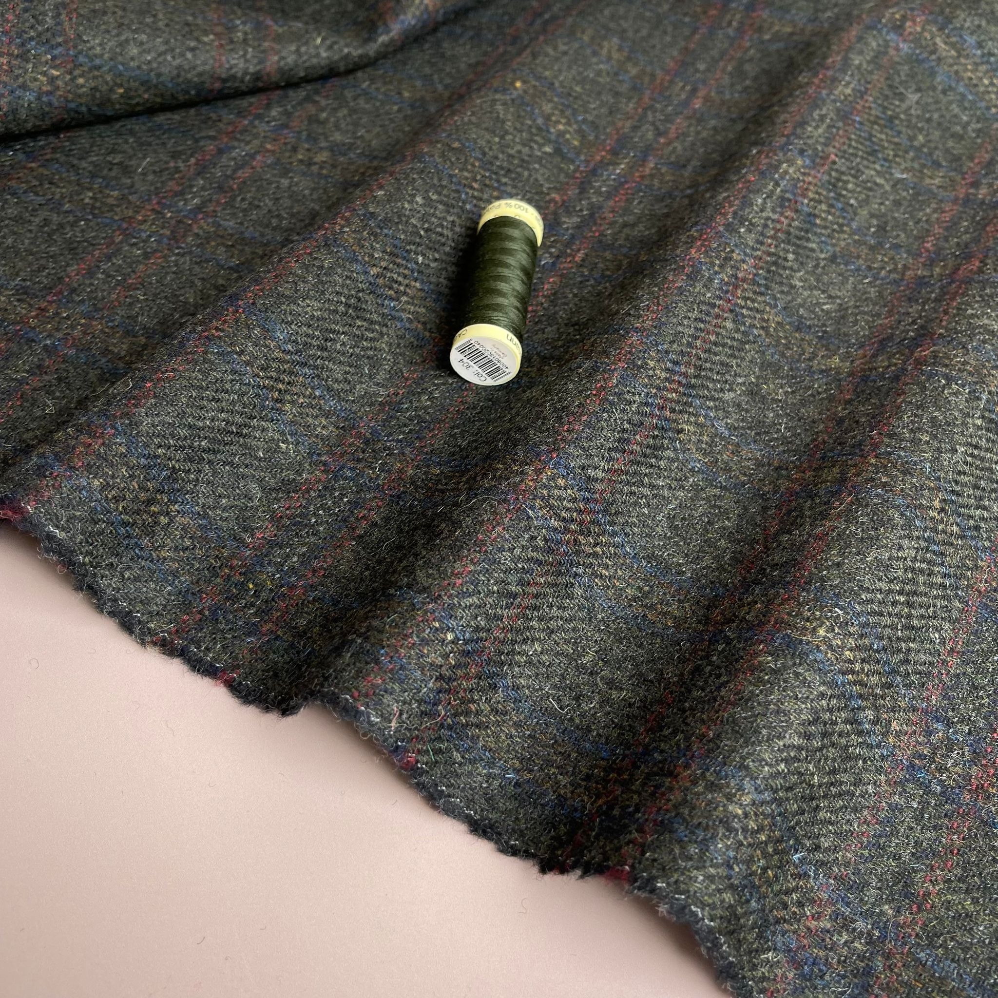 Deadstock Pure Wool Bottle Green Check Tweed Coating