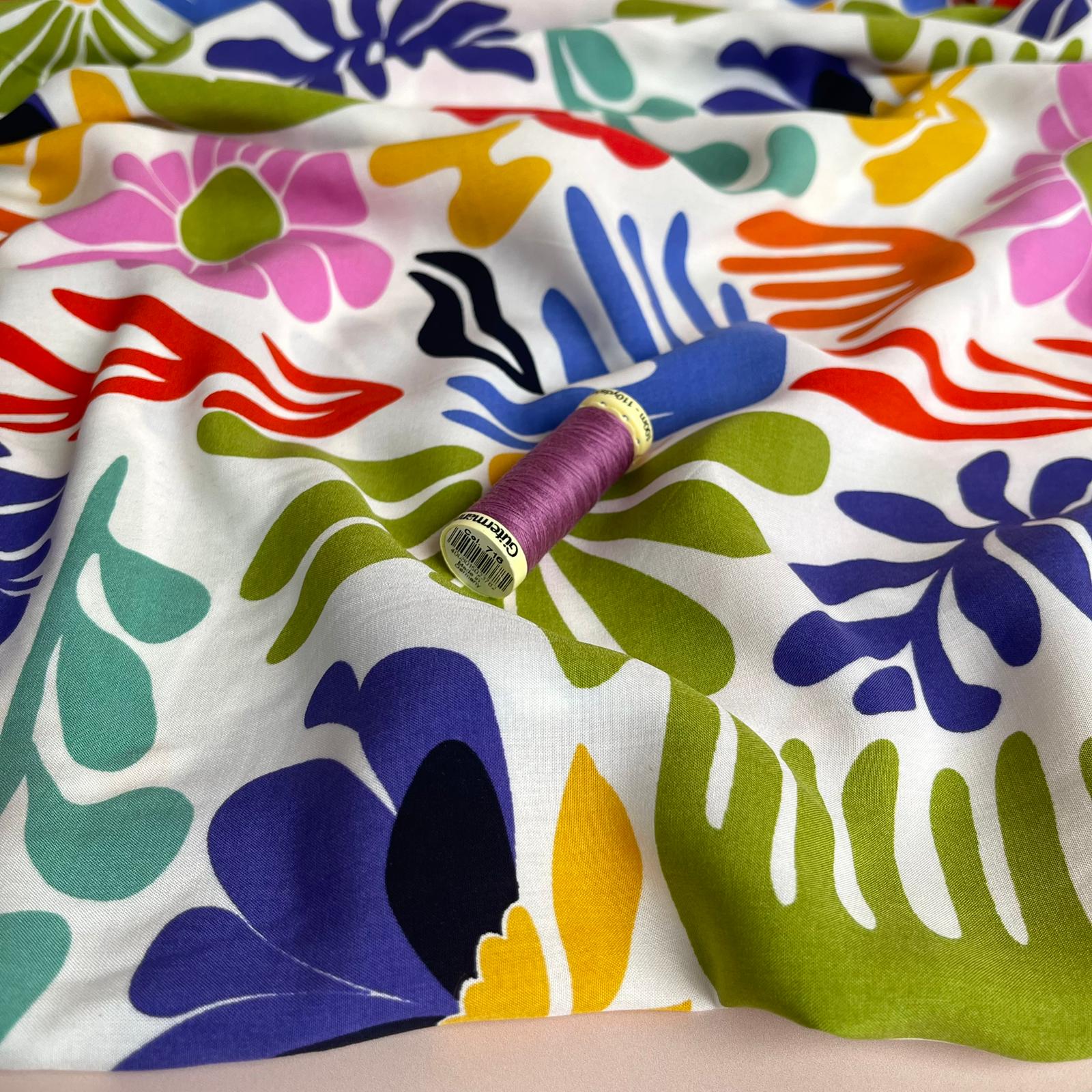 REMNANT 1.20 metres - Bright Rainbow Vacation Flowers Viscose Poplin Fabric