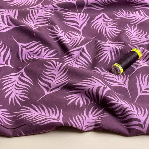 Danish Design - Pink Foliage on Burgundy Cotton Jersey Fabric