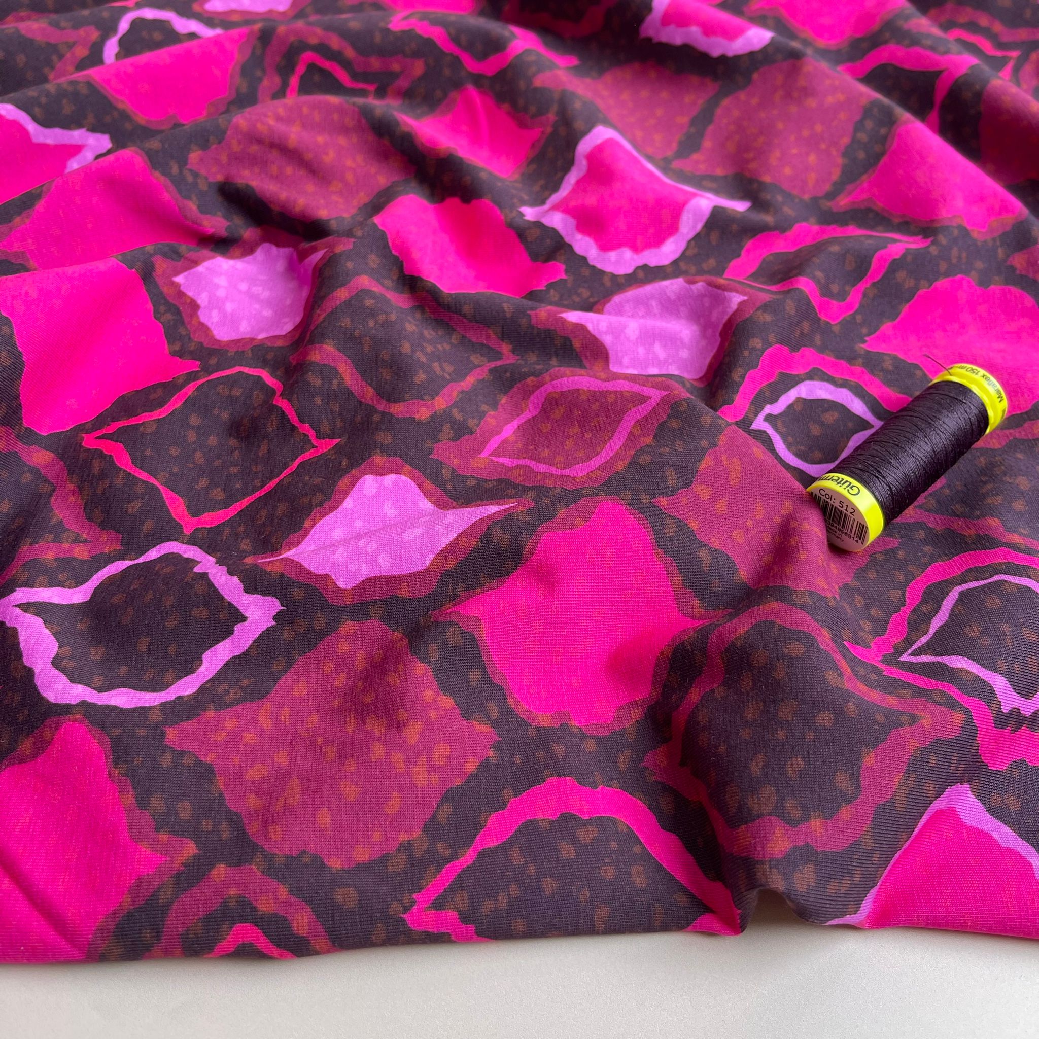 REMNANT 0.49 Metre - Danish Design - Abstract Magenta Diamonds Cotton Jersey Fabric