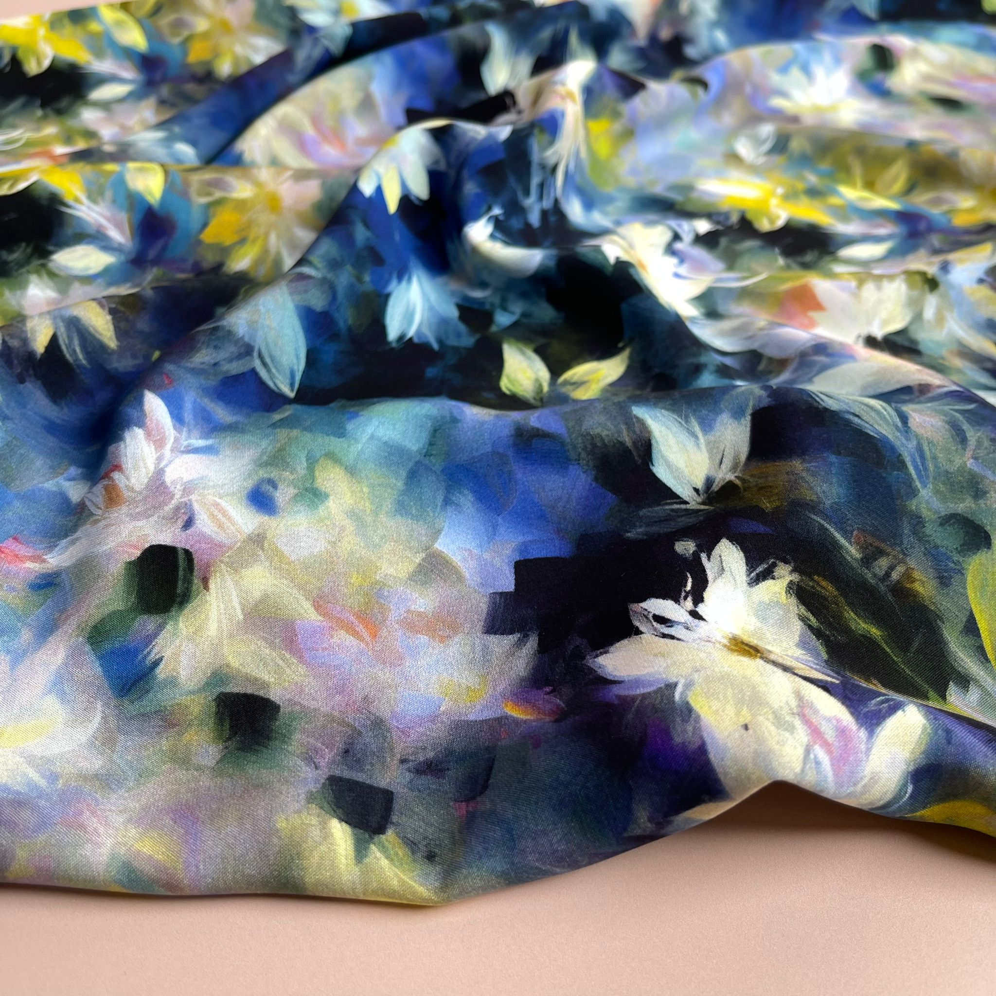 PRE-ORDER Watercolour Florals Cobalt Viscose Poplin Fabric (arriving by mid May)