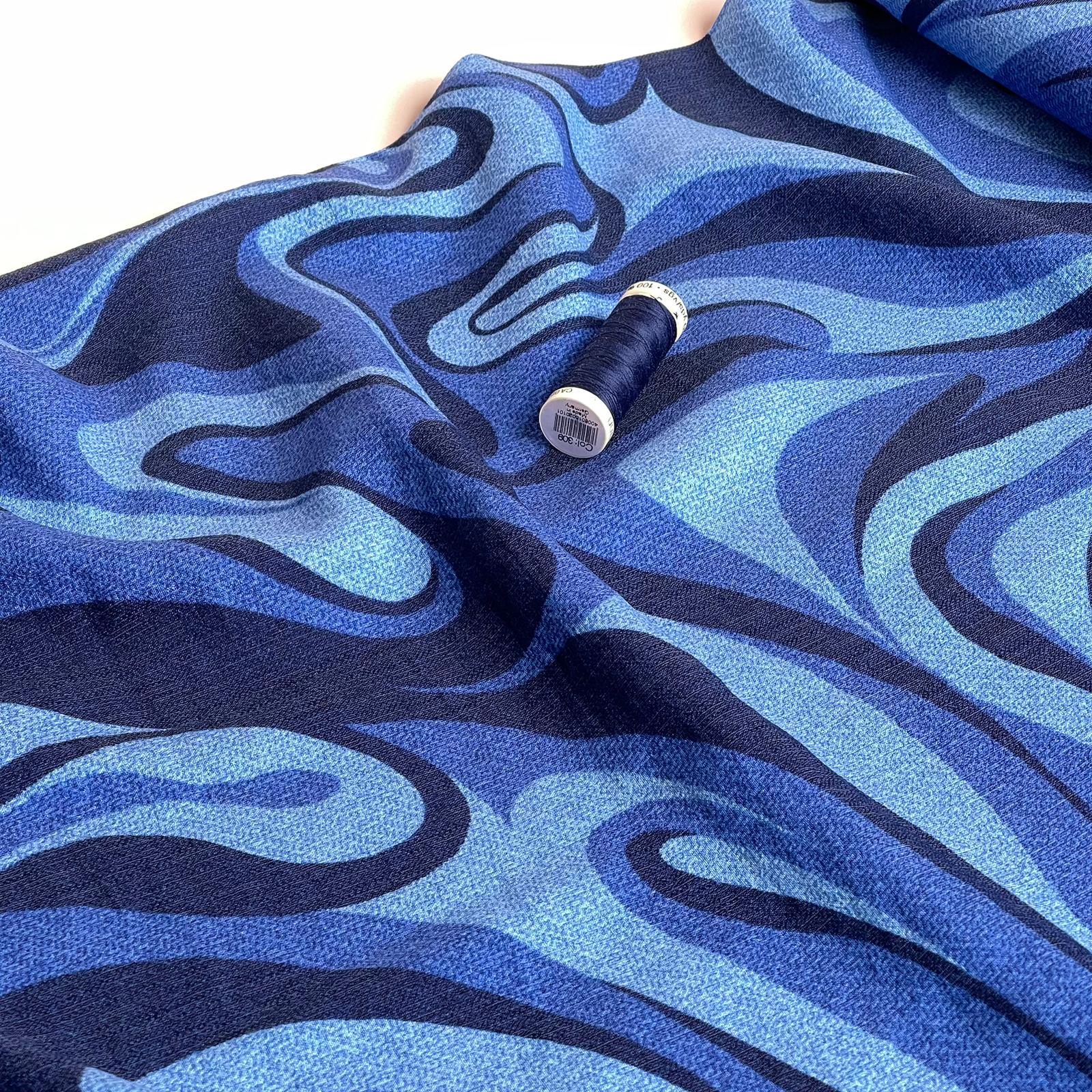 Indigo Marble Textured Viscose Fabric