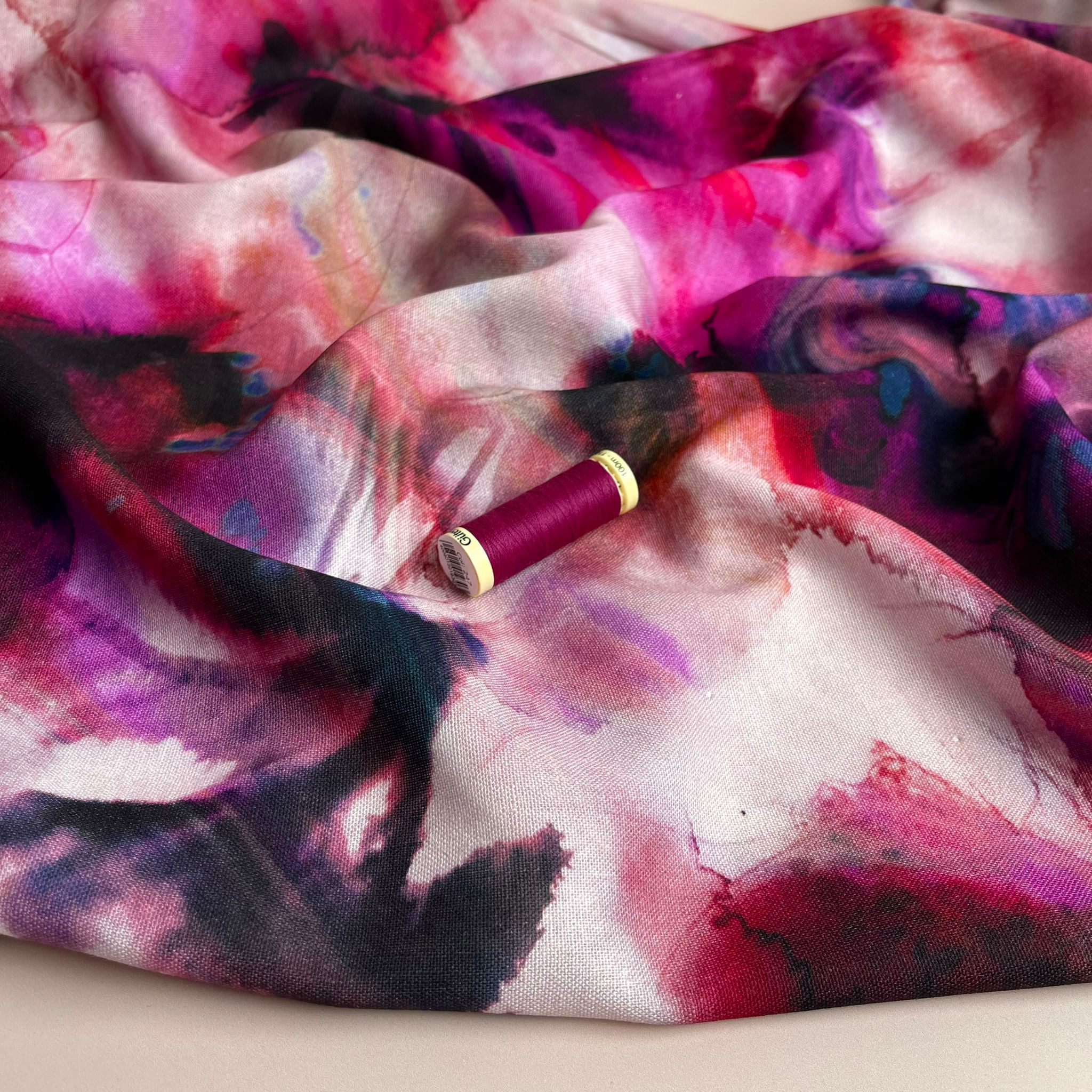 Bold Magenta Blooms Viscose Linen Fabric