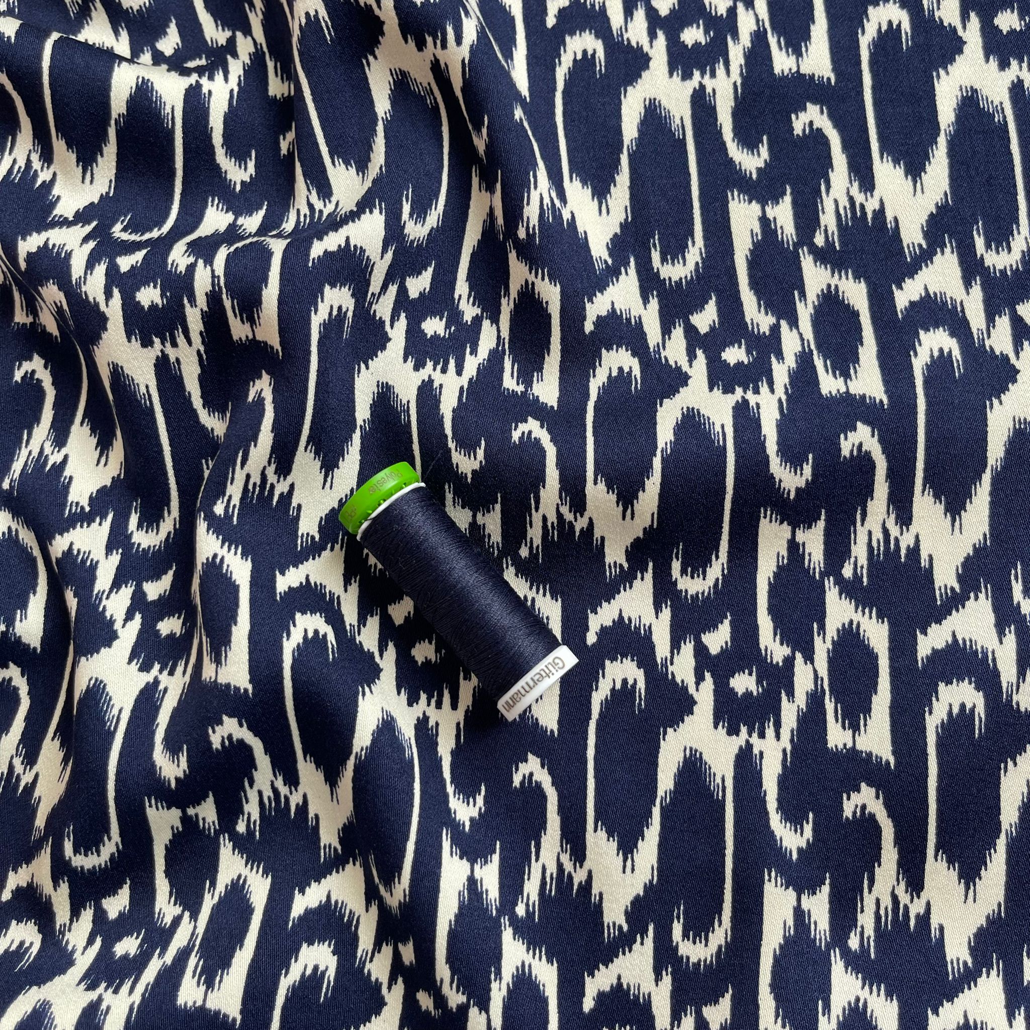 REMNANT 0.36 Metre - Abstract Navy Viscose Twill Sateen Fabric