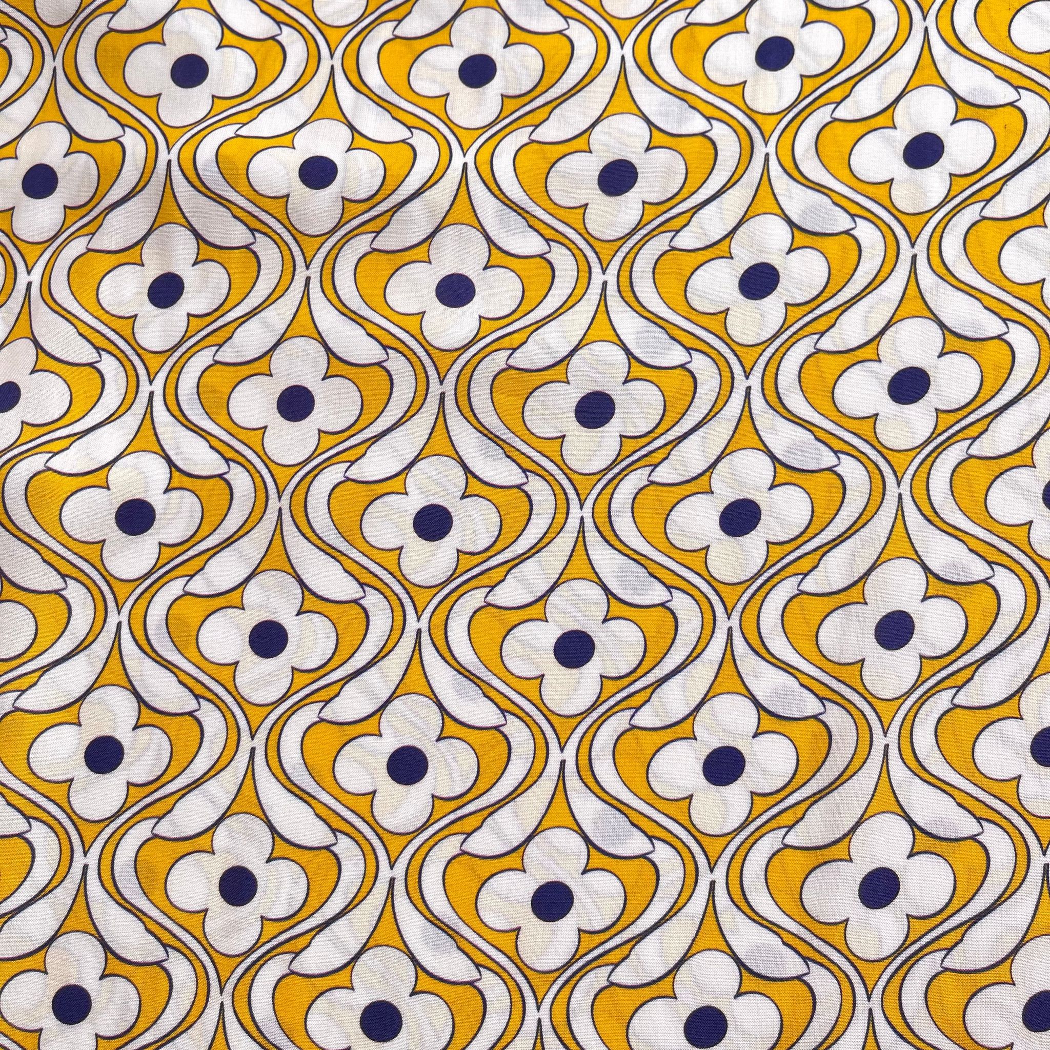 Groovy Flowers on Yellow Viscose Fabric
