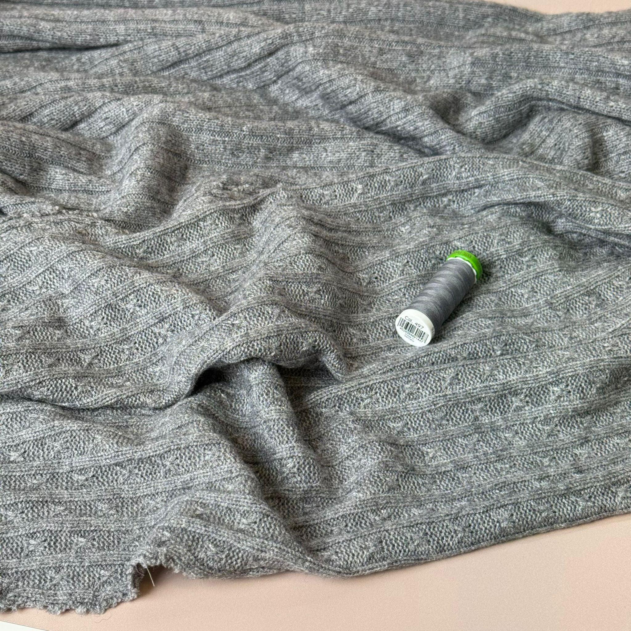 Montreal Rayon Blend Cable Sweater Knit in Grey Melange