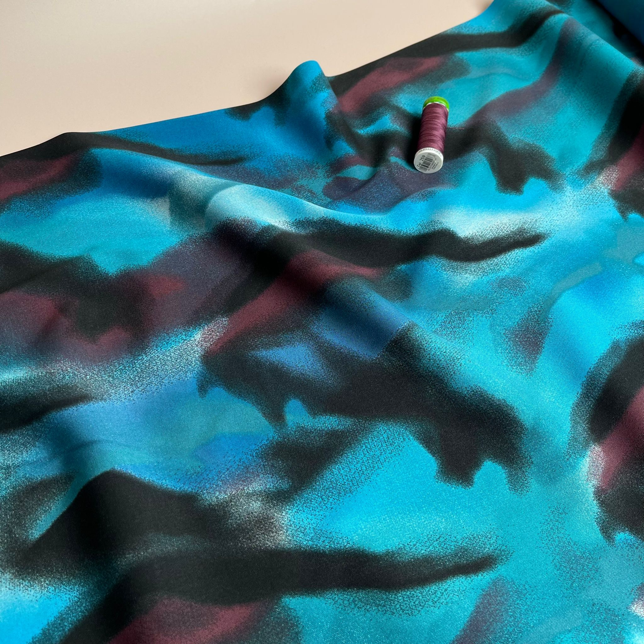 Rosella Hazy Waves in Petrol Viscose Twill with Stretch