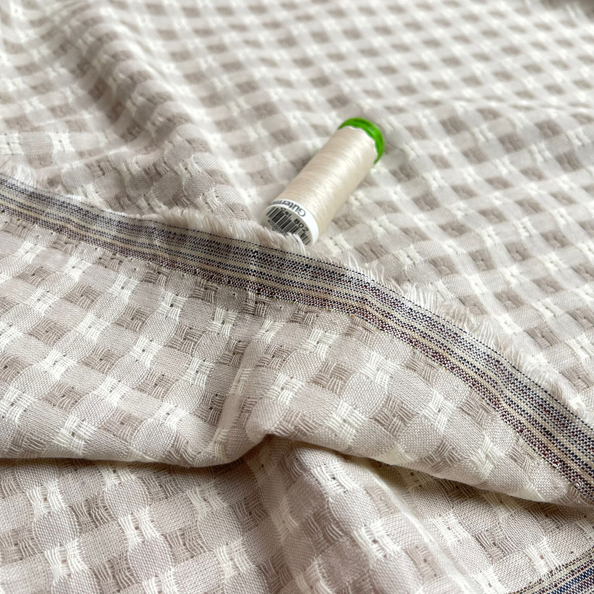 Yarn Dyed Sand Embroidered Cotton Gingham Fabric