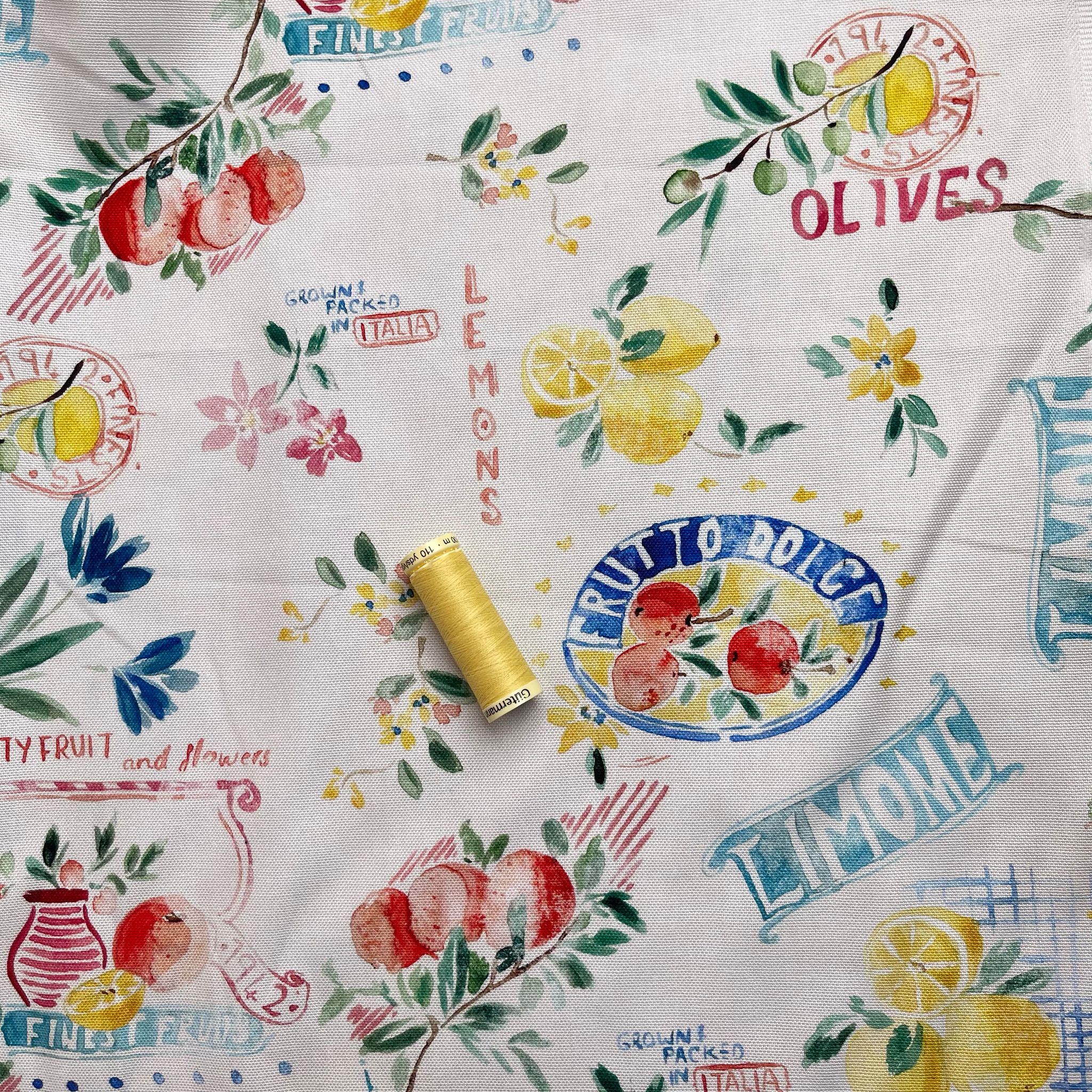 REMNANT 2.14 Metres - Mediterranean Market on White Cotton Canvas Fabric