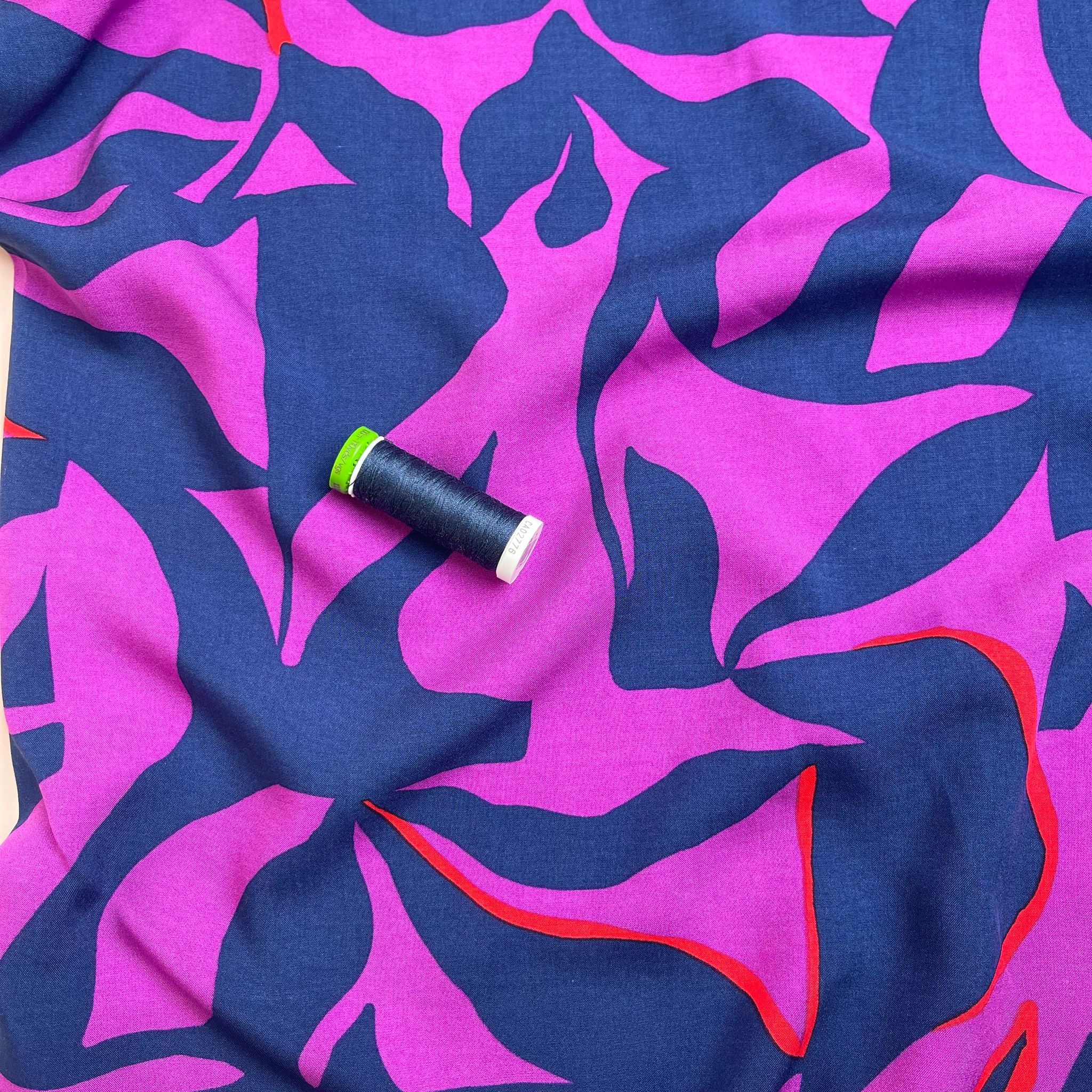 Magenta Abstract Foliage LENZING™ ECOVERO™ Viscose Fabric