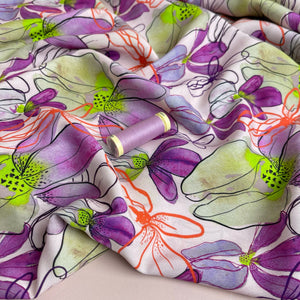 REMNANT 1.67 Metres - Spring Blooms on White Viscose with LENZING™ ECOVERO™ fibres