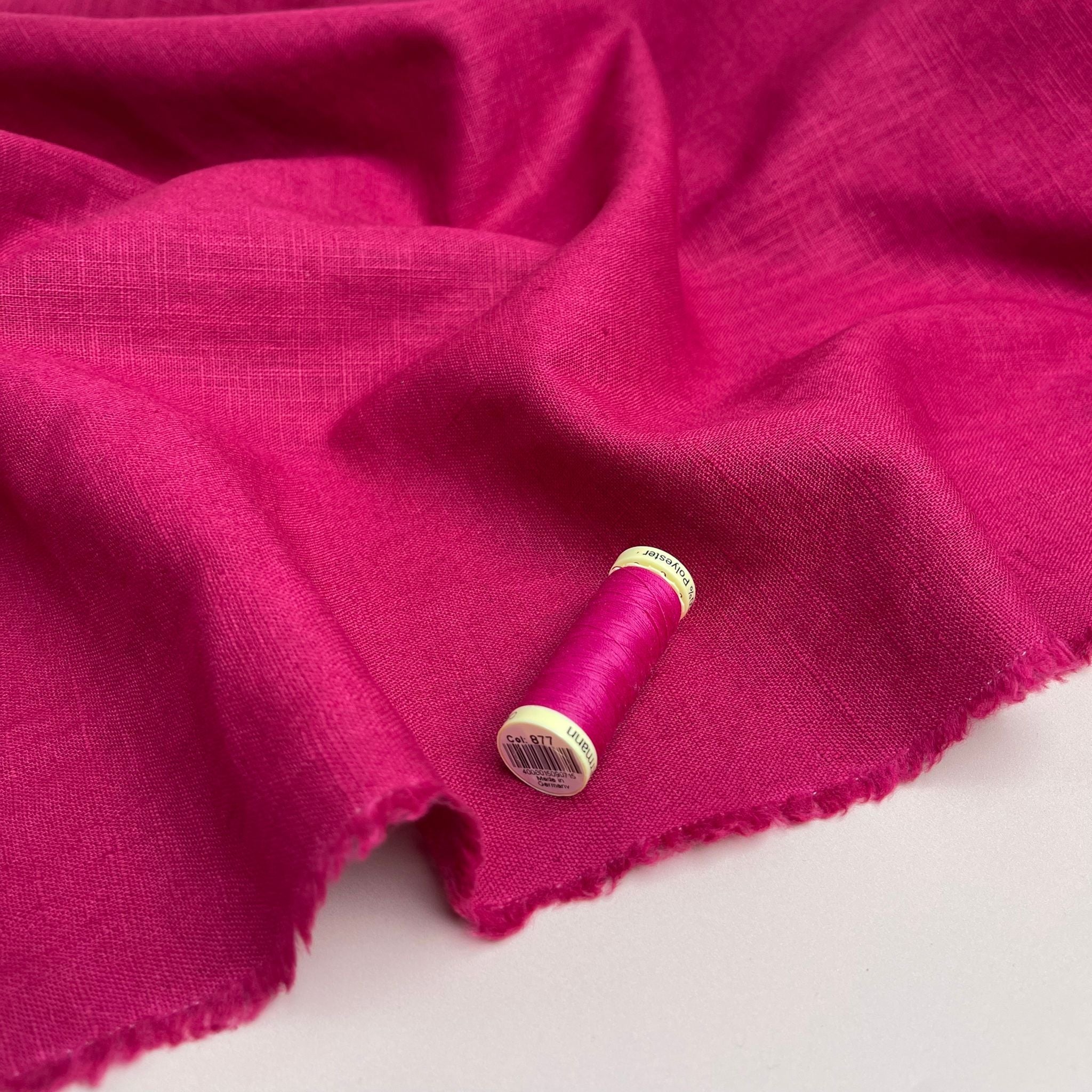 REMNANT 0.4 Metres (very slight pull in one place ) -  Breeze Fuchsia - Enzyme Washed Pure Linen Fabric