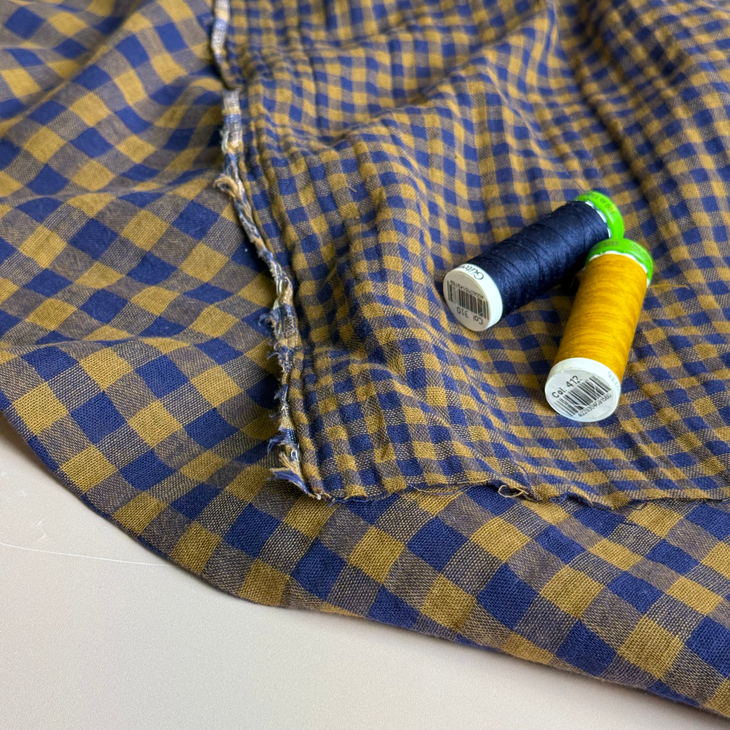 Reversible Navy & Gold Gingham Cotton Double Gauze