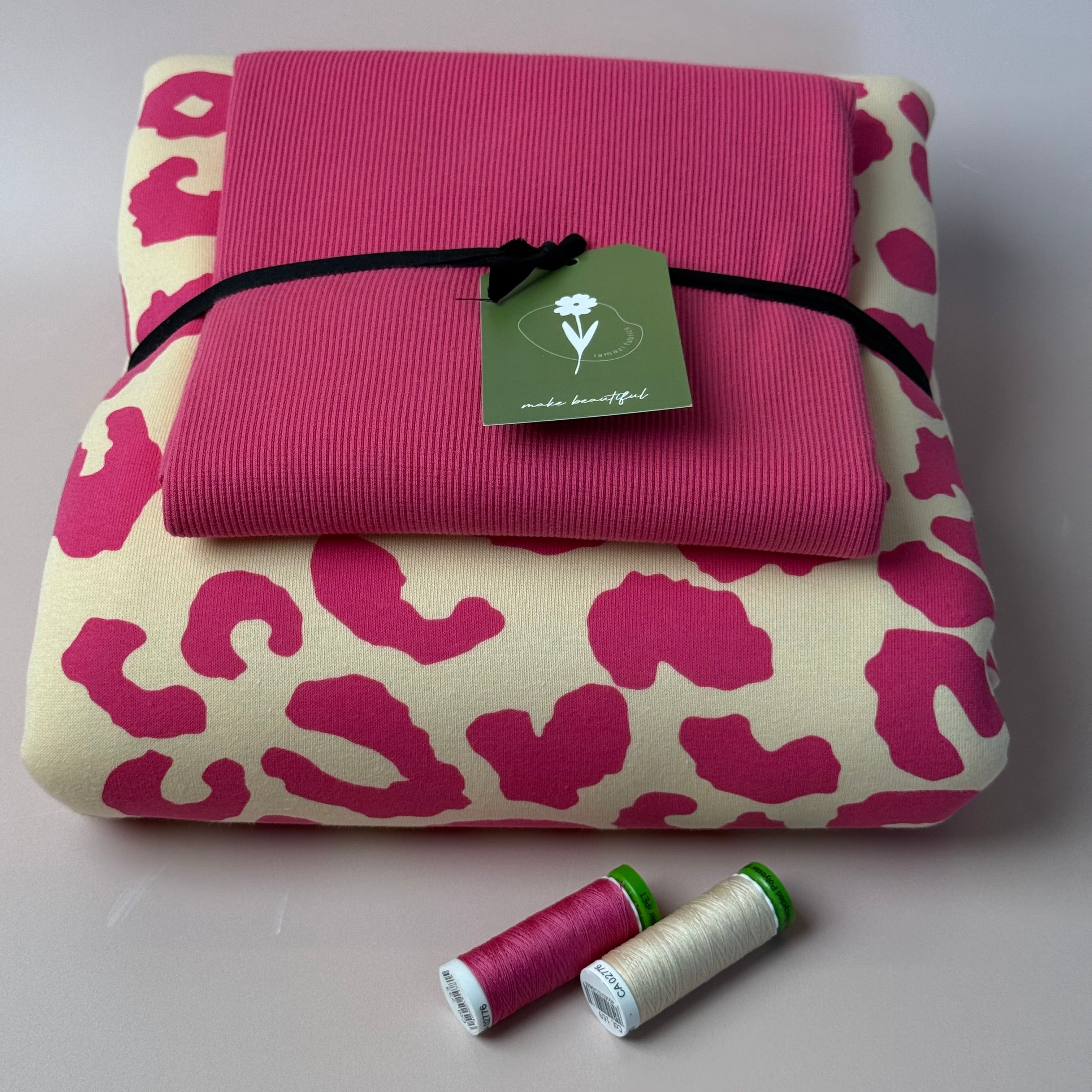 Colour Bundles - Carmine Rose Leopard Sweatshirting and Ribbing