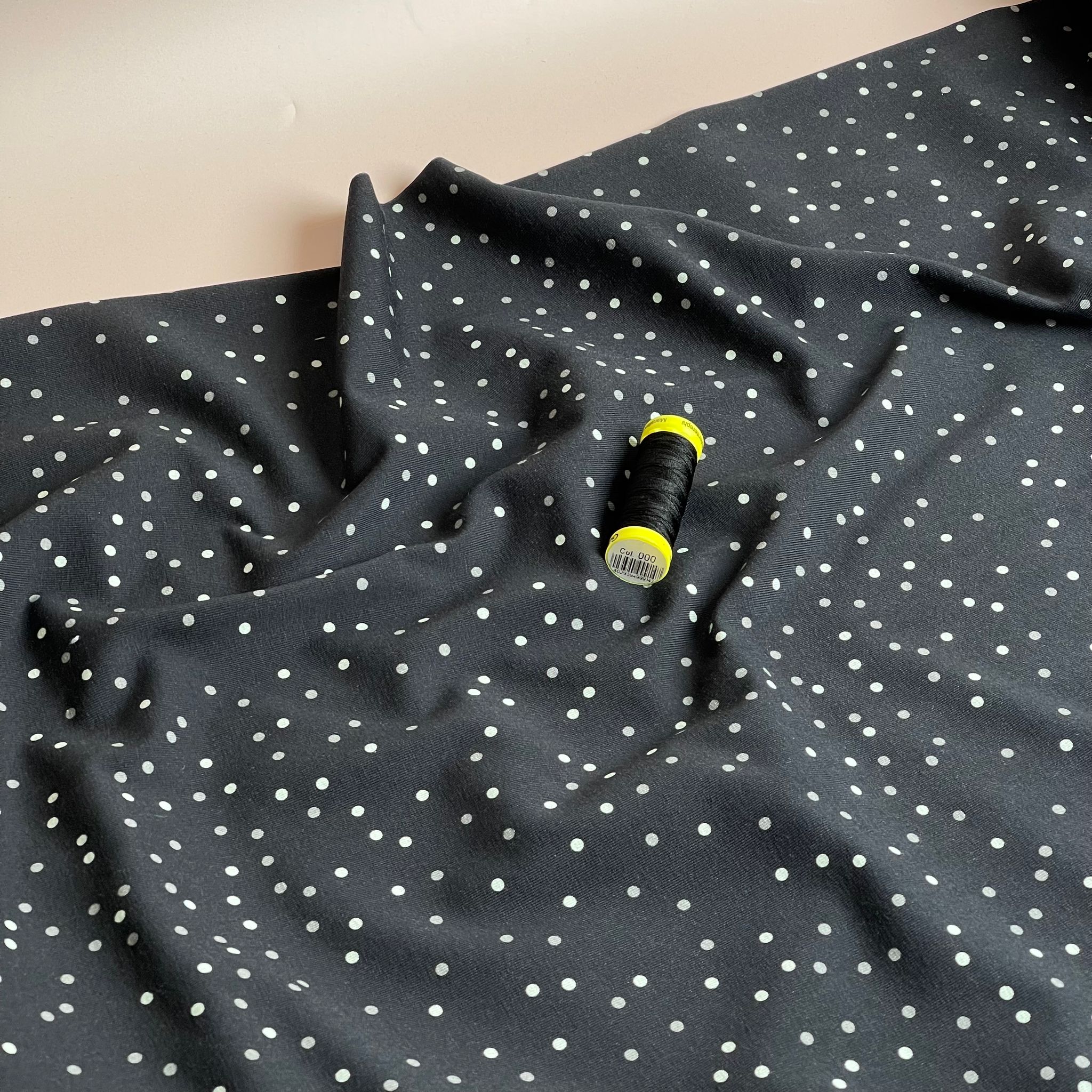 REMNANT 1.18 Metres (very slight pull on fabric)  - Danish Design -Charcoal Dots Cotton Jersey Fabric