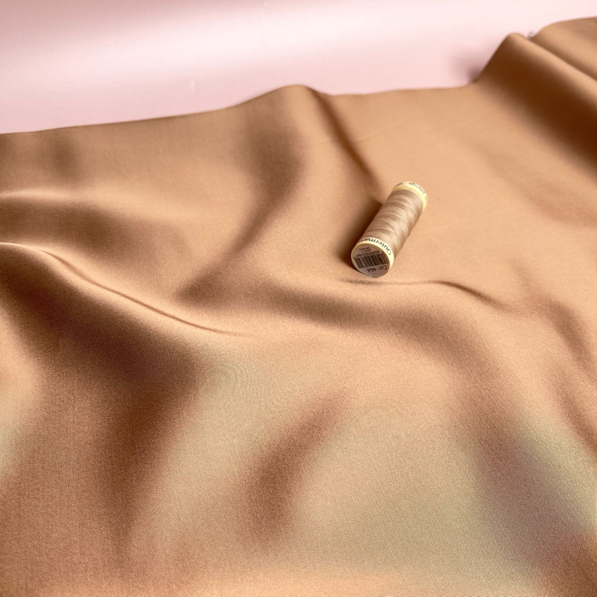 Camel Solid Viscose Sateen Fabric