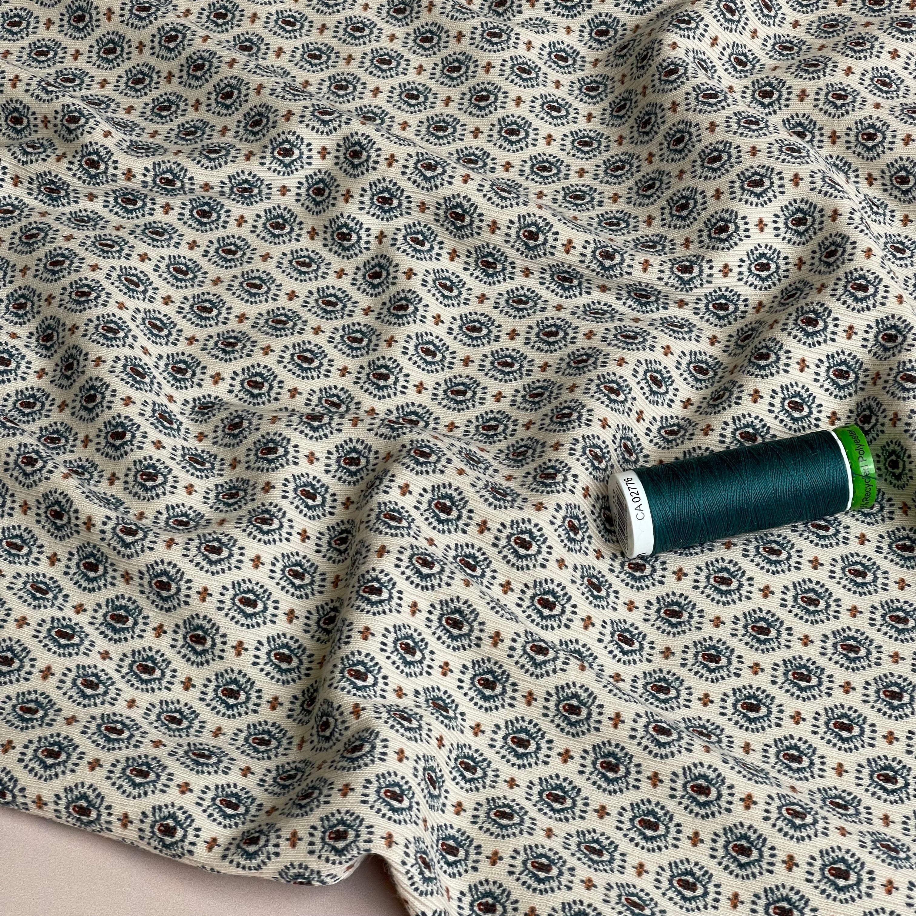 Ornamental Decorations Petrol Cotton Ribbed Jersey