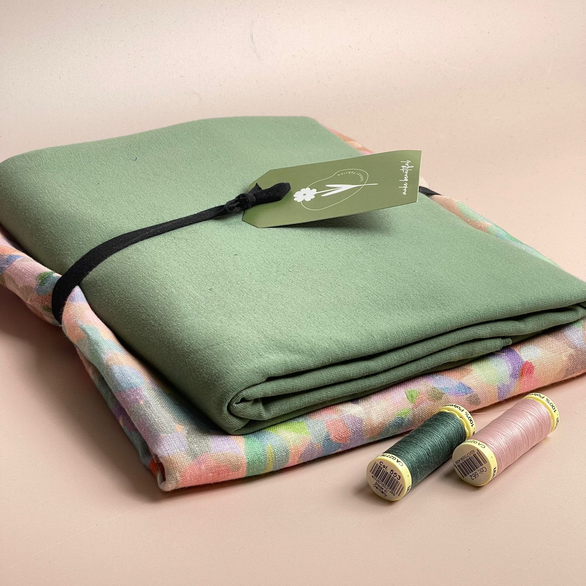 Make an Outfit Colour Bundle - Lupine Petals Blush Linen & Green Cotton Jersey