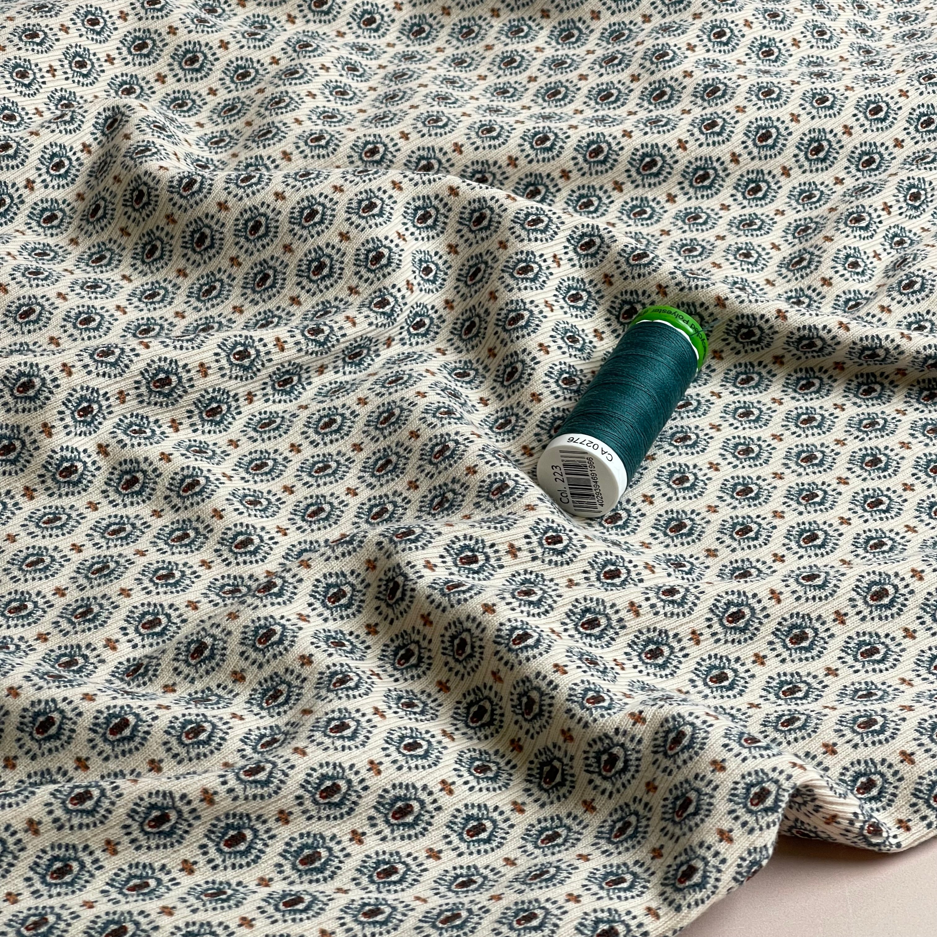 Ornamental Decorations Petrol Cotton Ribbed Jersey