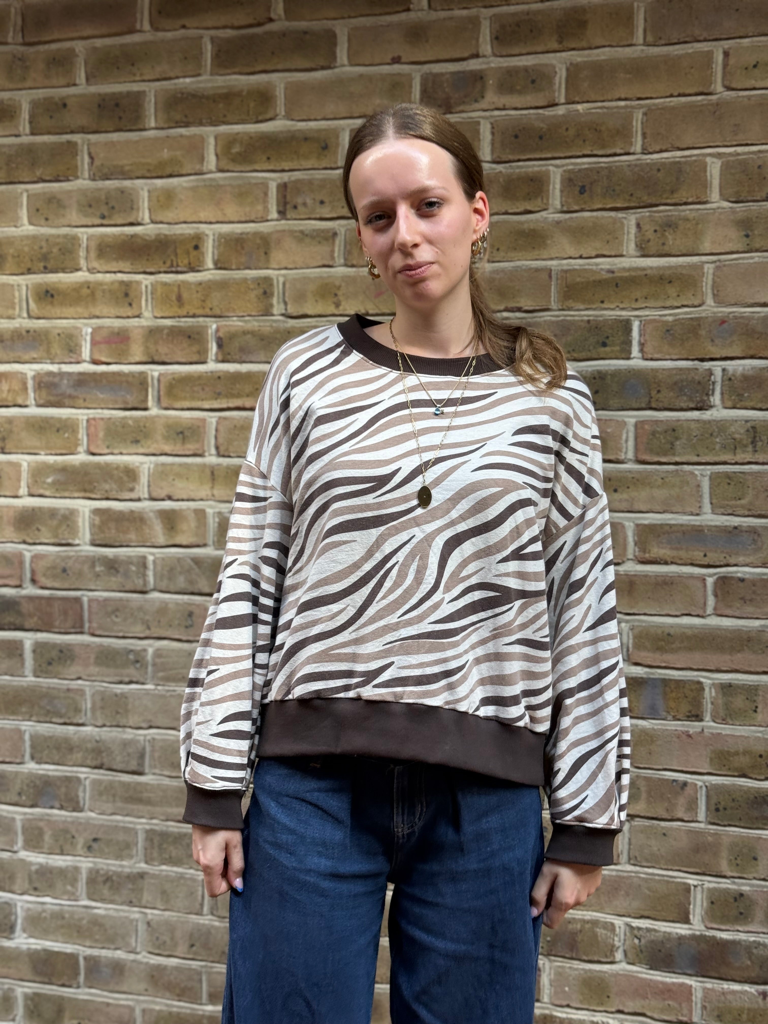 Zebra Brown Cotton Sweat-shirting Fabric