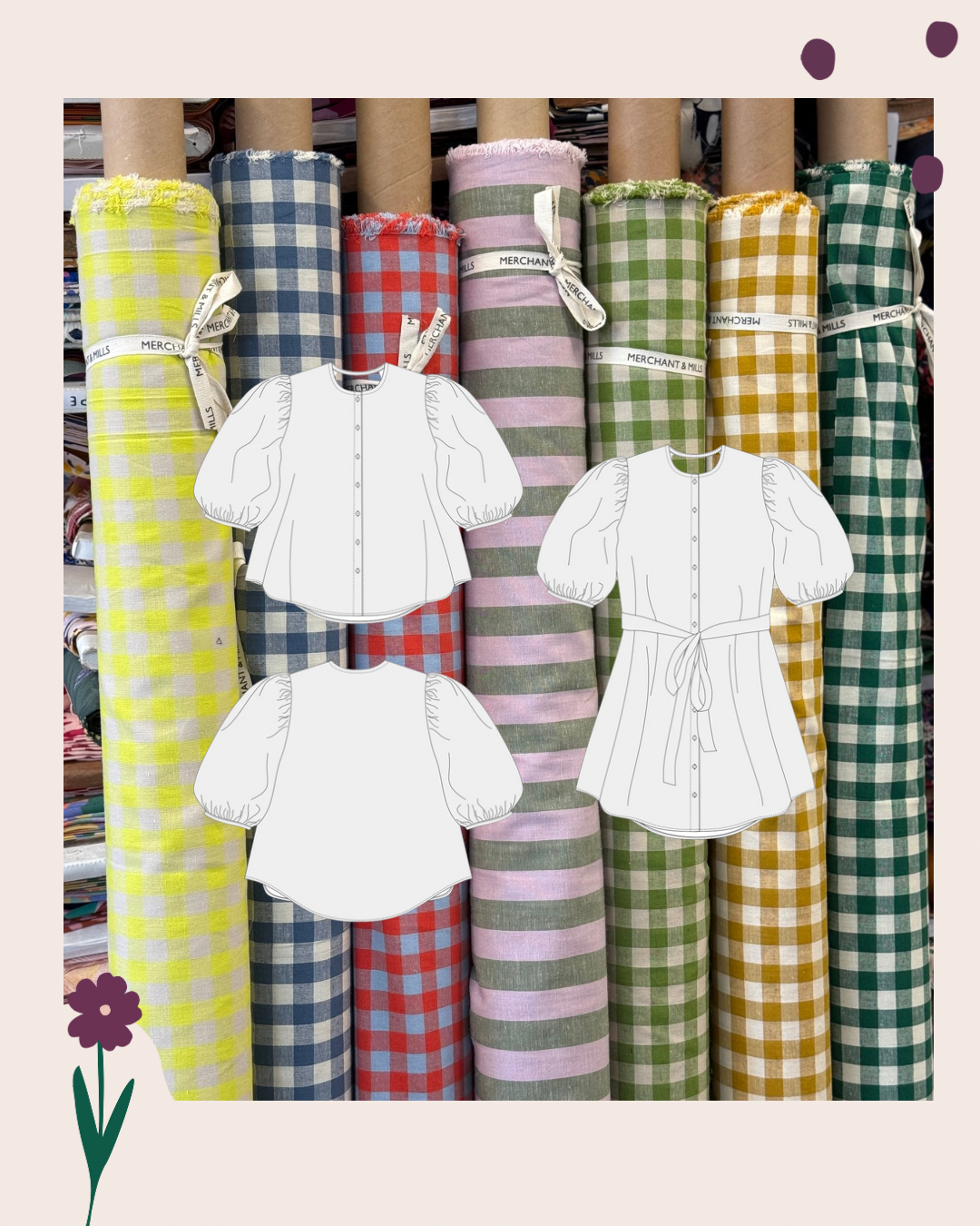 Sewing Kit - Anthea Blouse in Lupine Petals Pure Linen & M&M Ginghams (multiple colours)