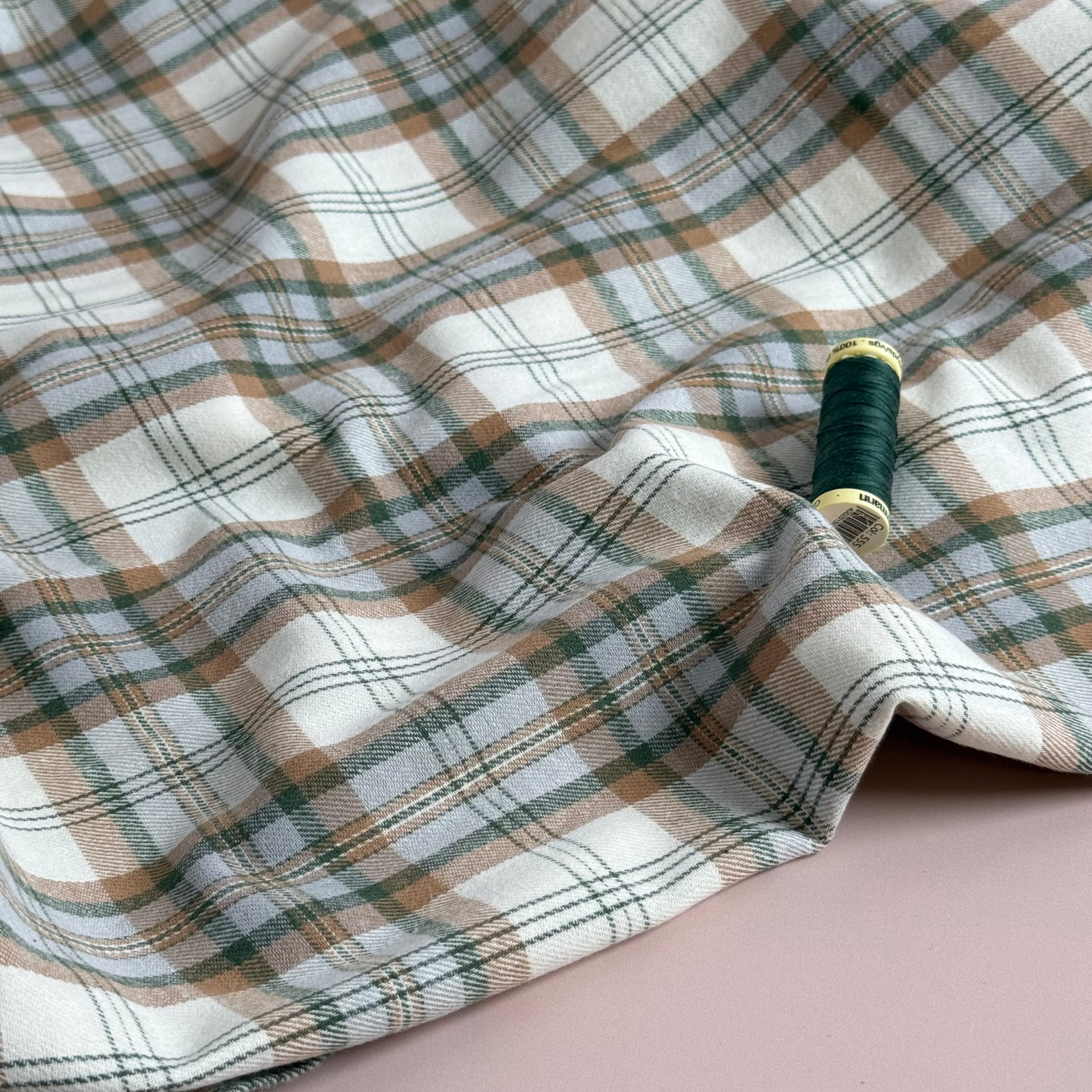 Plaid Olive on Oatmeal Brushed Cotton Flannel