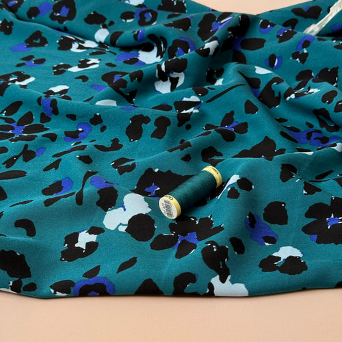 Abstract Leopard Petrol Viscose Twill
