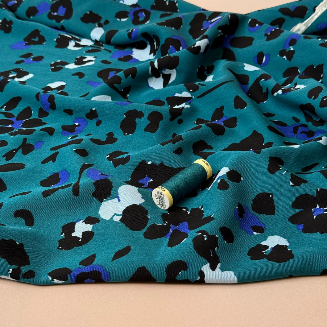 Abstract Leopard Petrol Viscose Twill