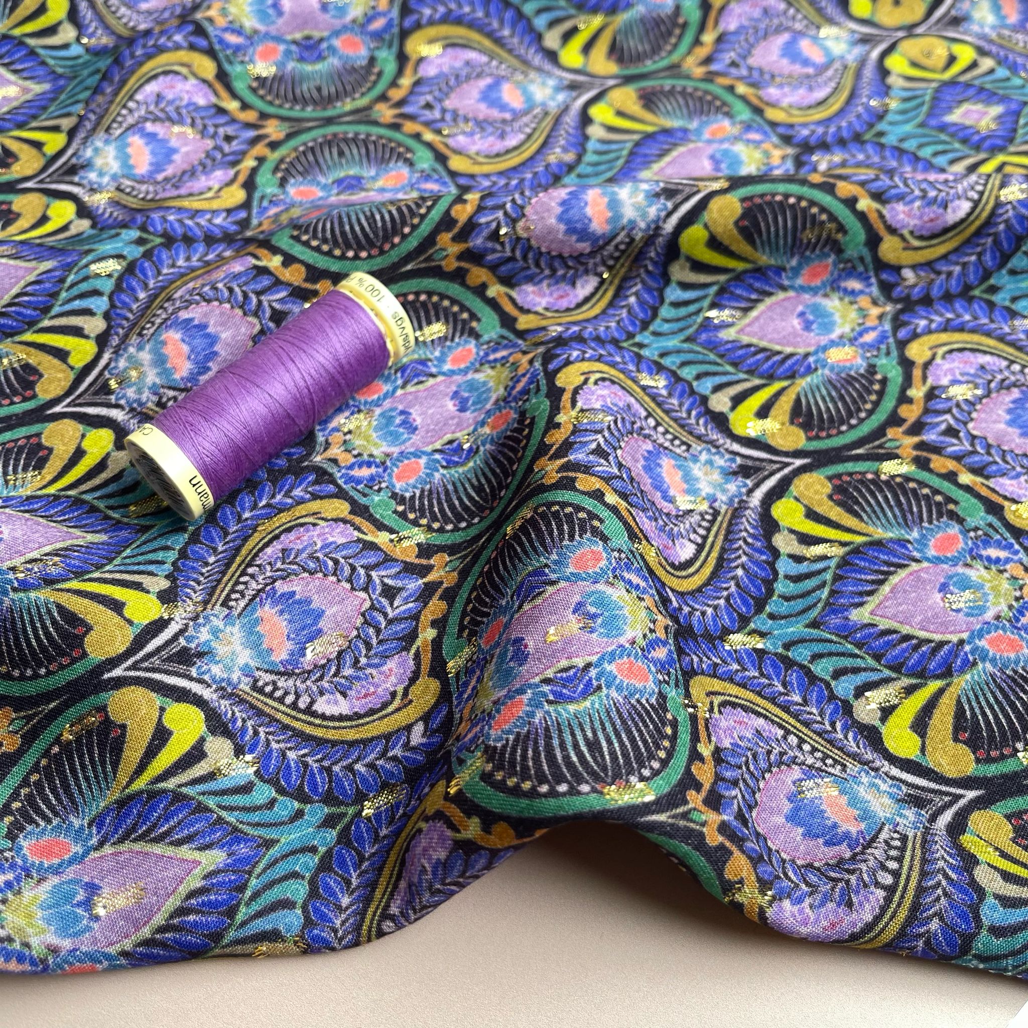 Vibrant Deco in Purple with Lurex Viscose Fabric