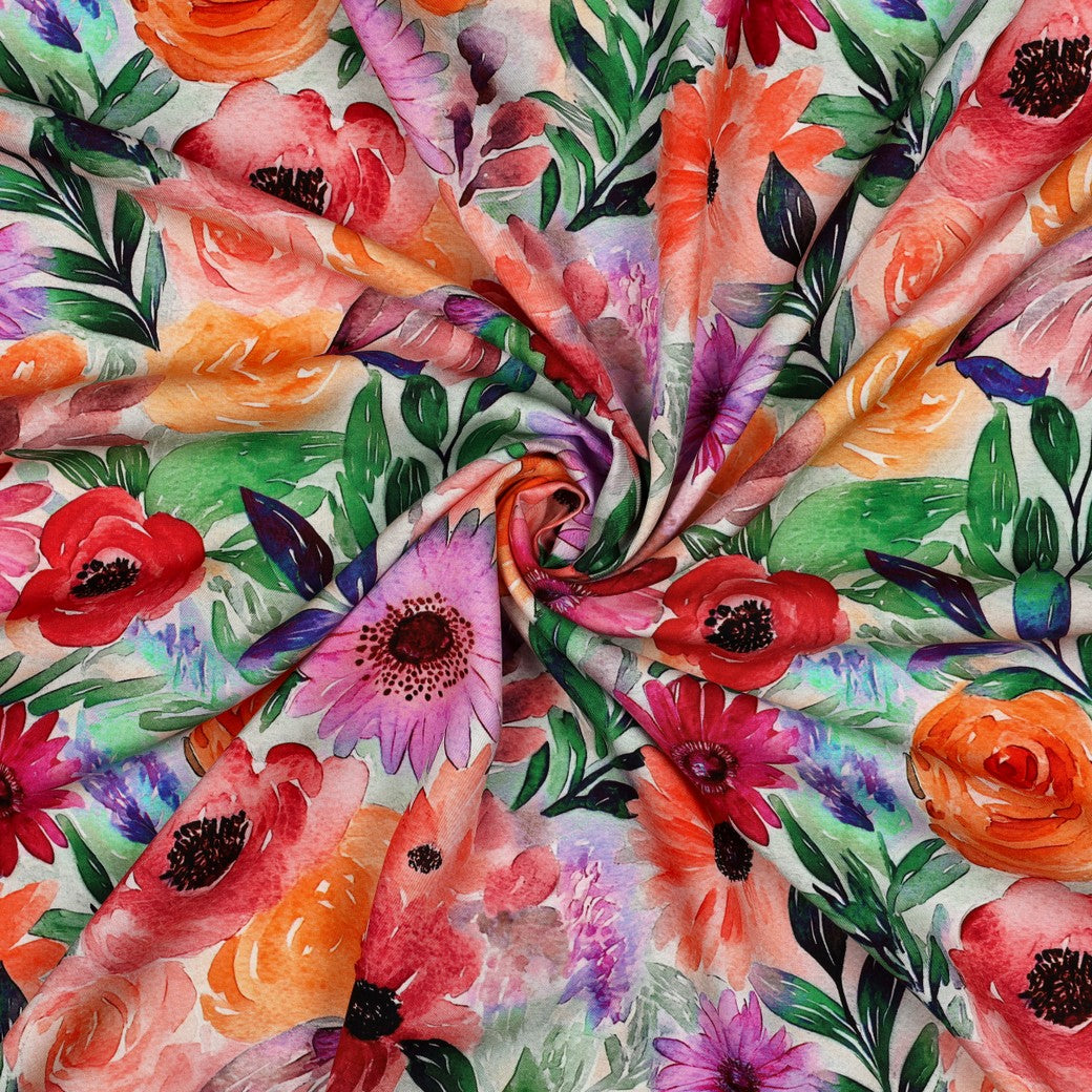 Painted Spring Garden Viscose Fabric