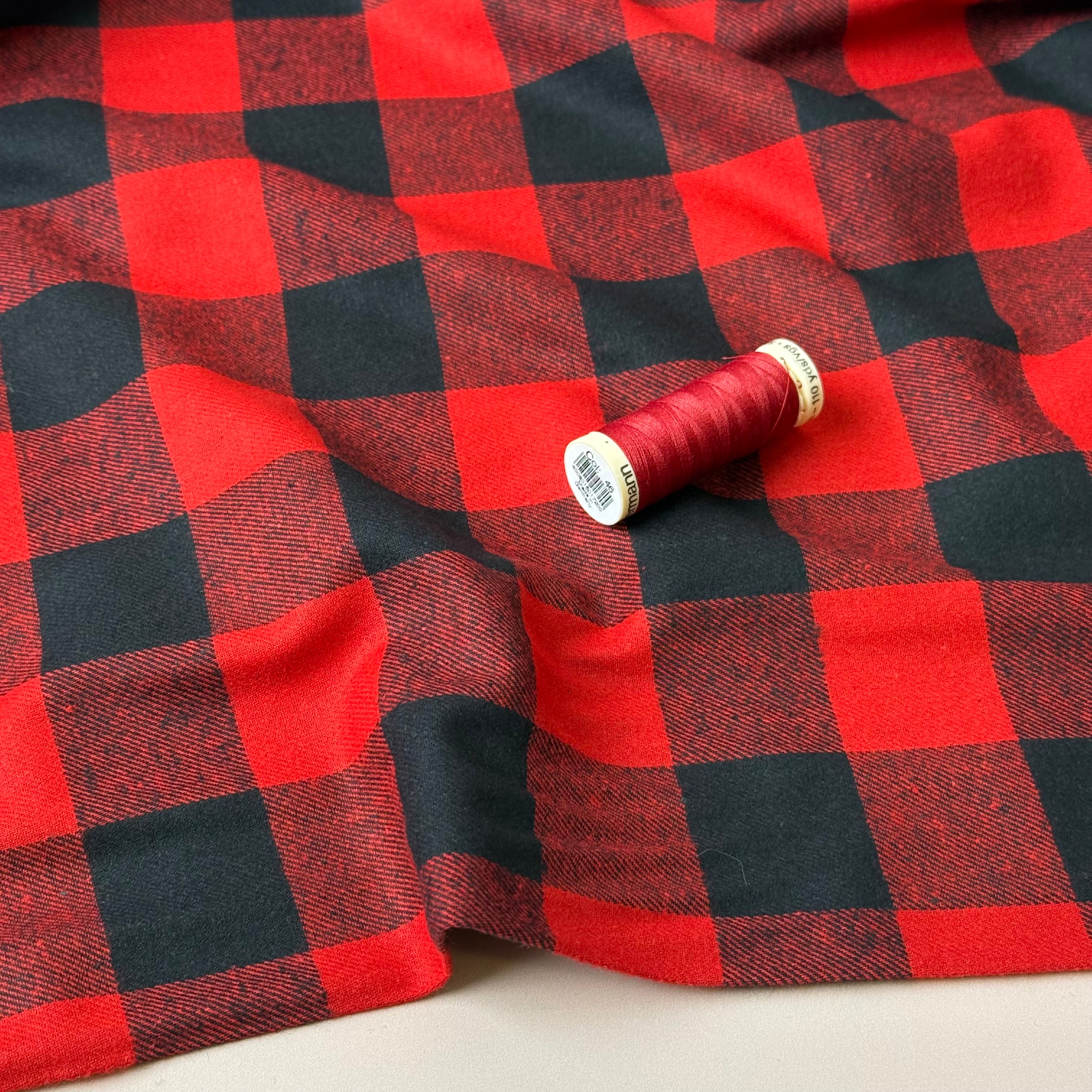 Gingham Black & Red Brushed Cotton Flannel