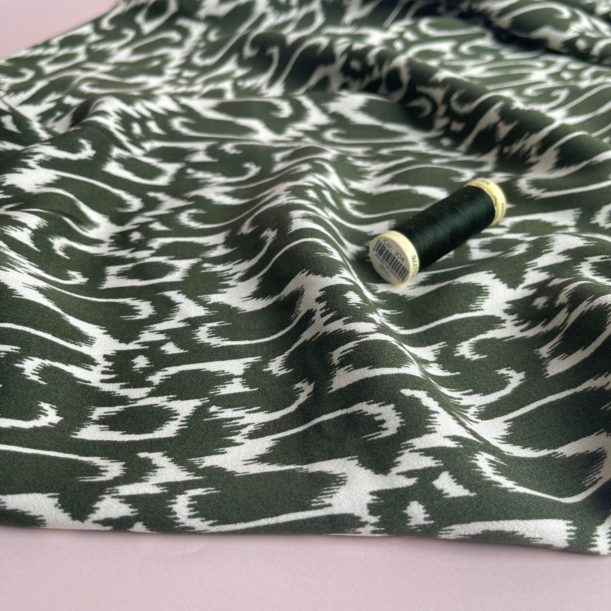 Abstract Khaki Viscose Twill Sateen Fabric