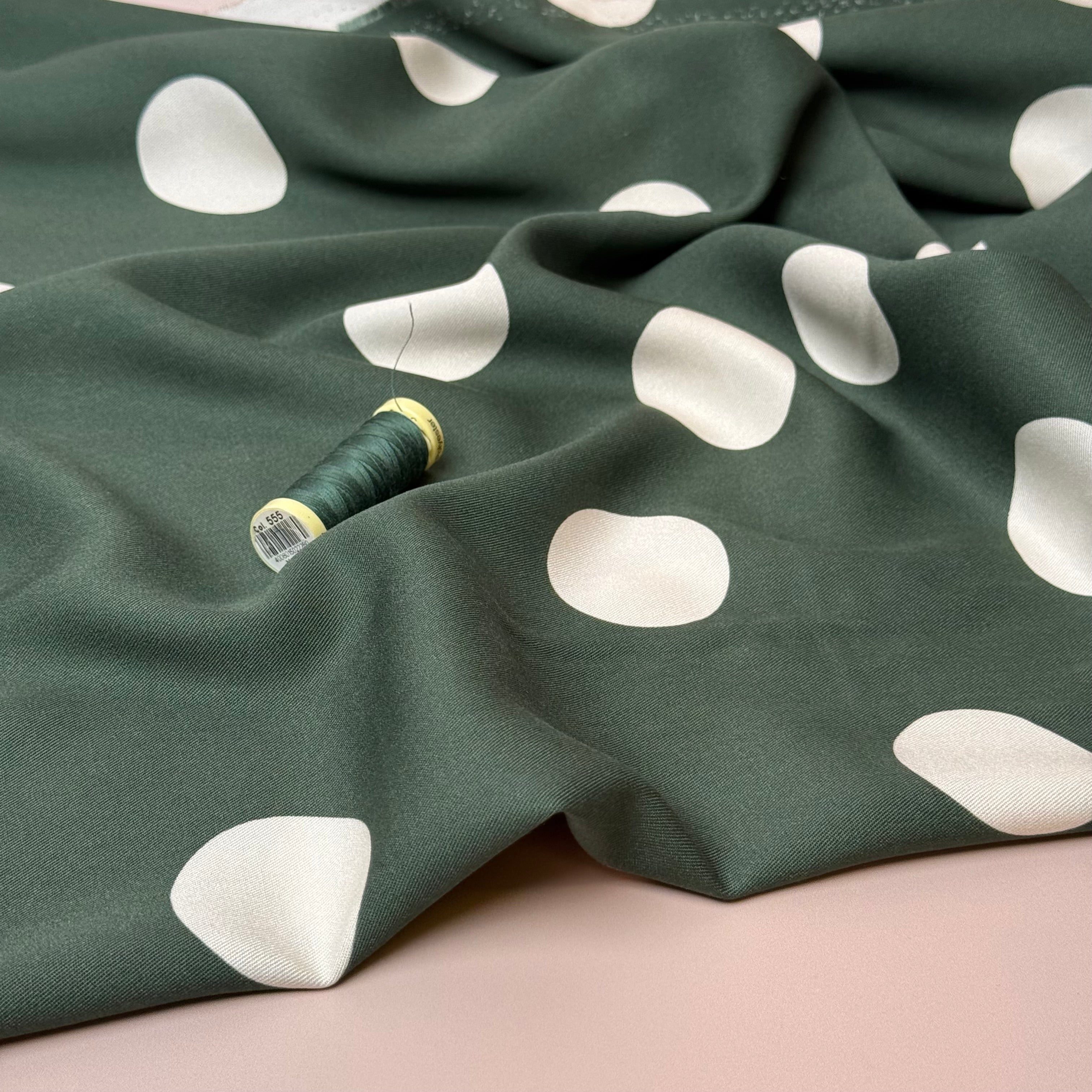 Light & Lush - large Dots Green Viscose Twill Fabric