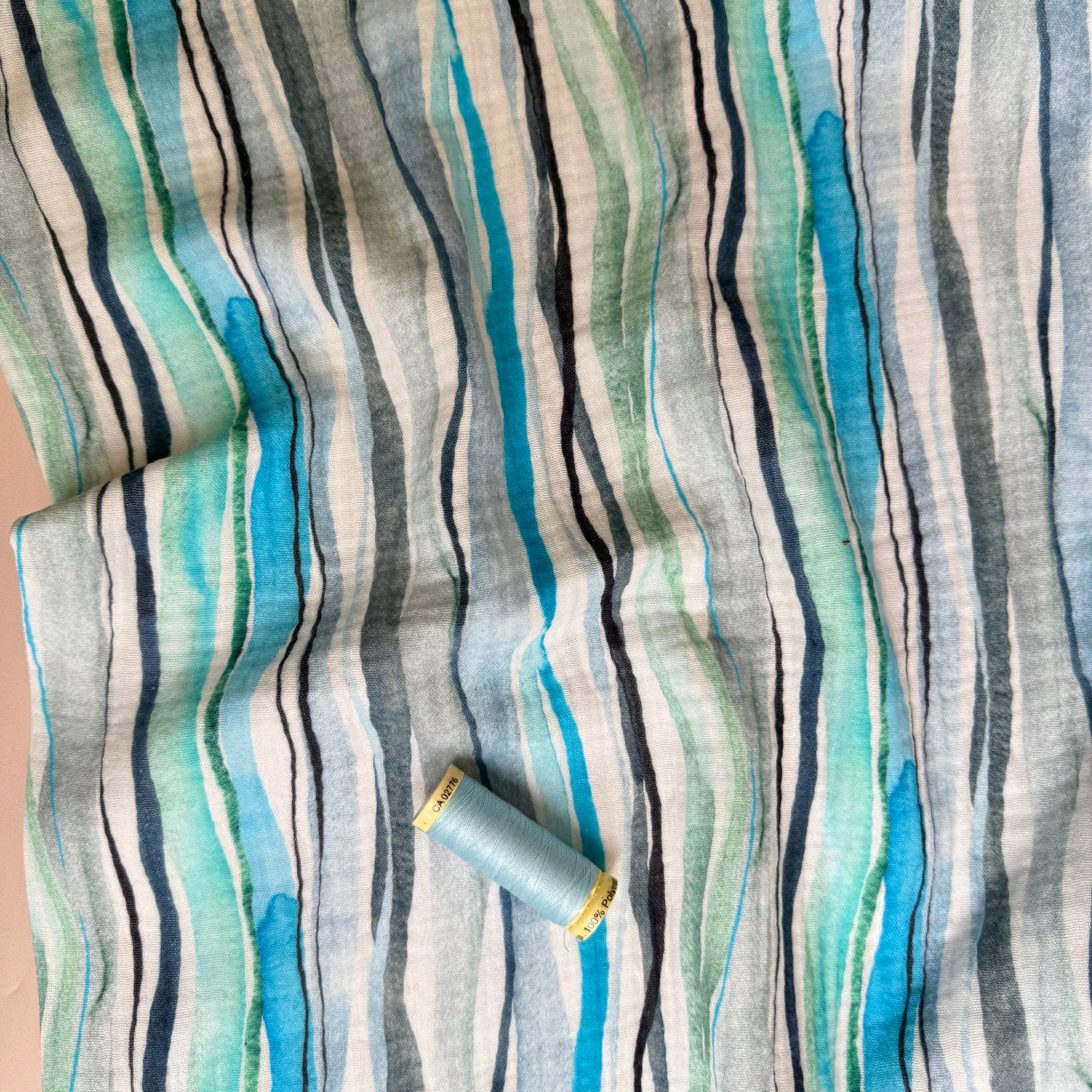 Ocean Vertical Stripes Cotton Double Gauze