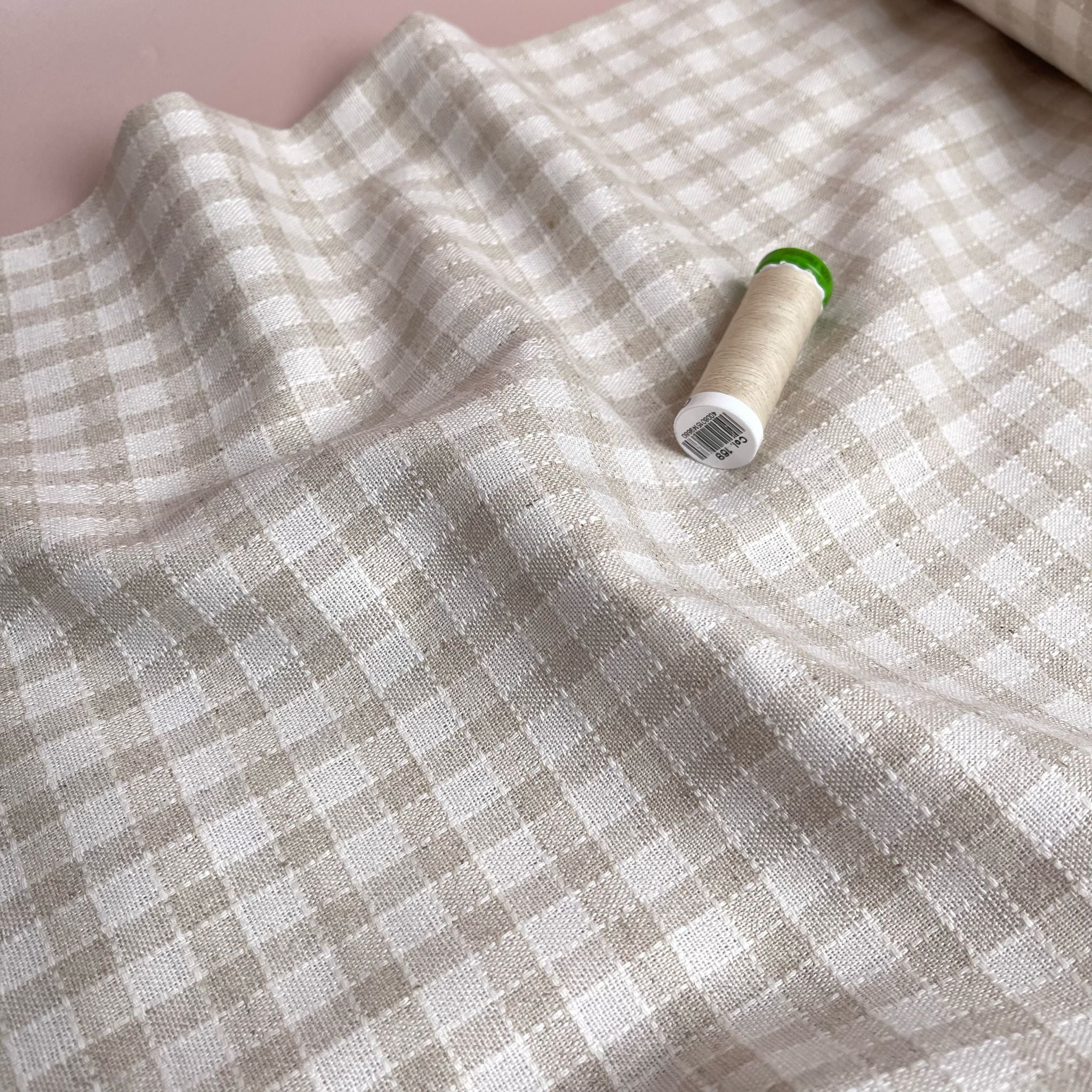 Yarn Dyed Natural Small Gingham Viscose Linen Jacquard Fabric